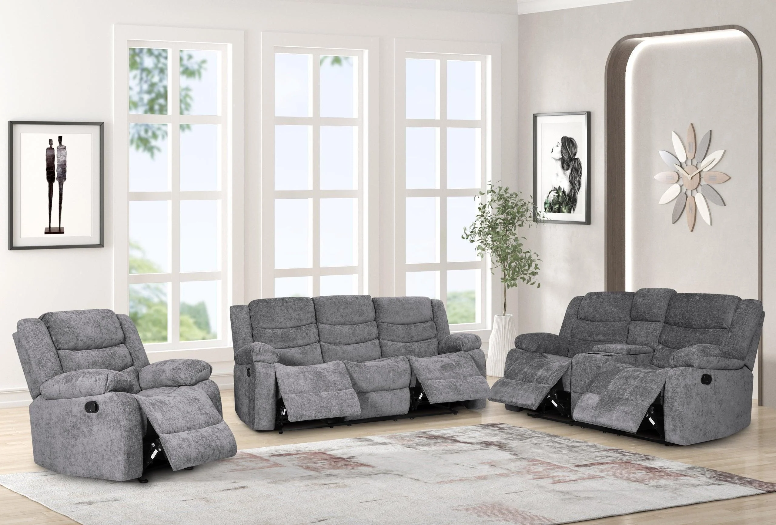 Oliver Charcoal Fabric Upholstered Reclining Living Set - Image 2
