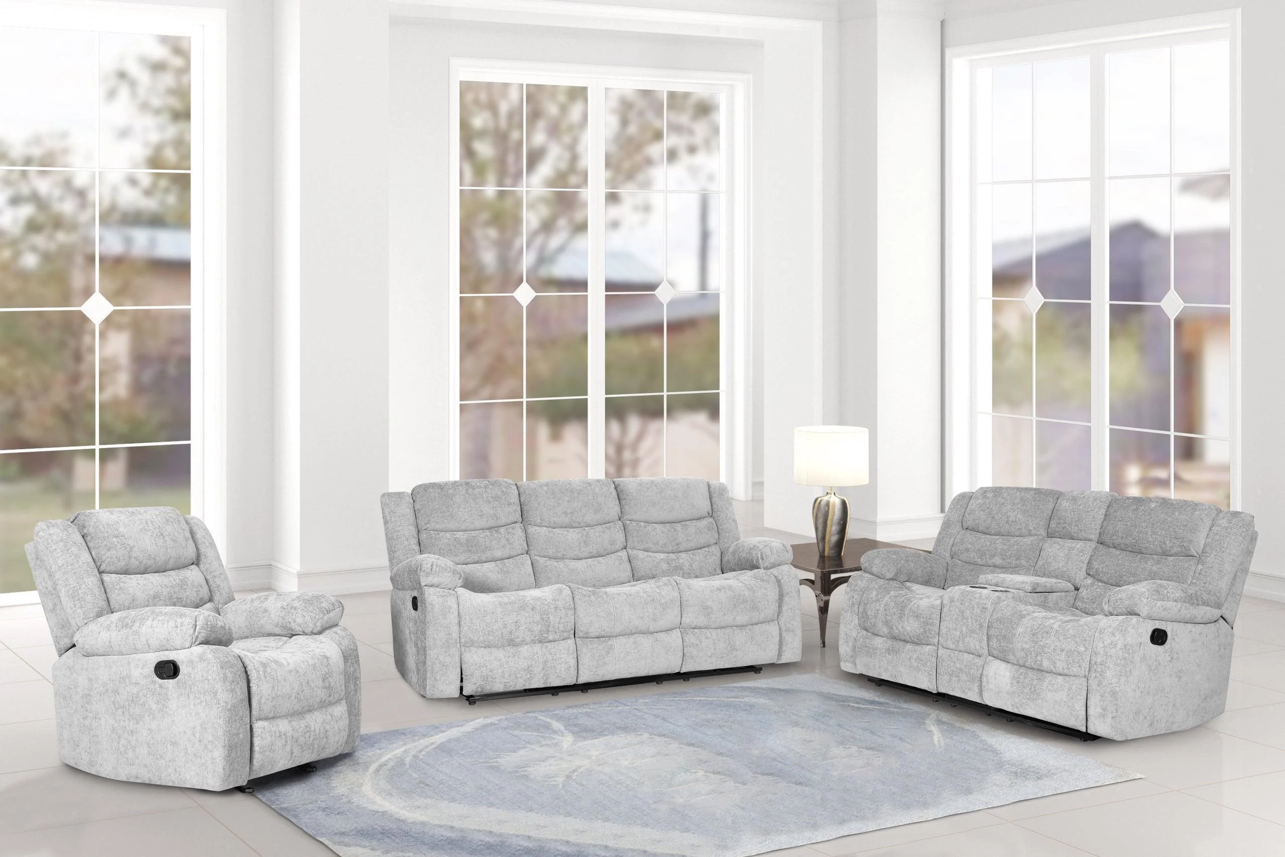 Oliver Silver Fabric 3-Piece Reclining Set - Image 2