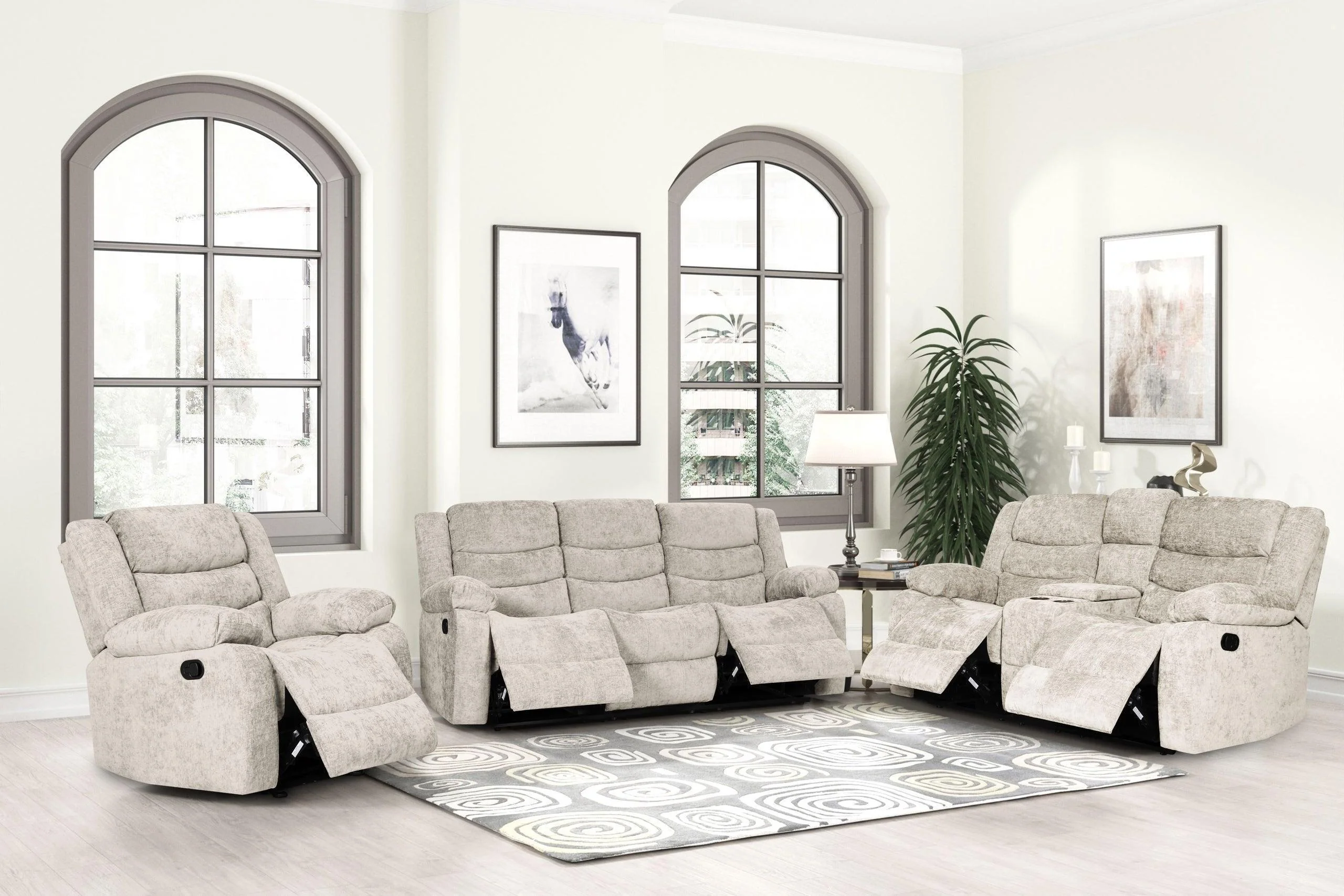 Oliver Beige Fabric 3-Piece Reclining Set - Image 2