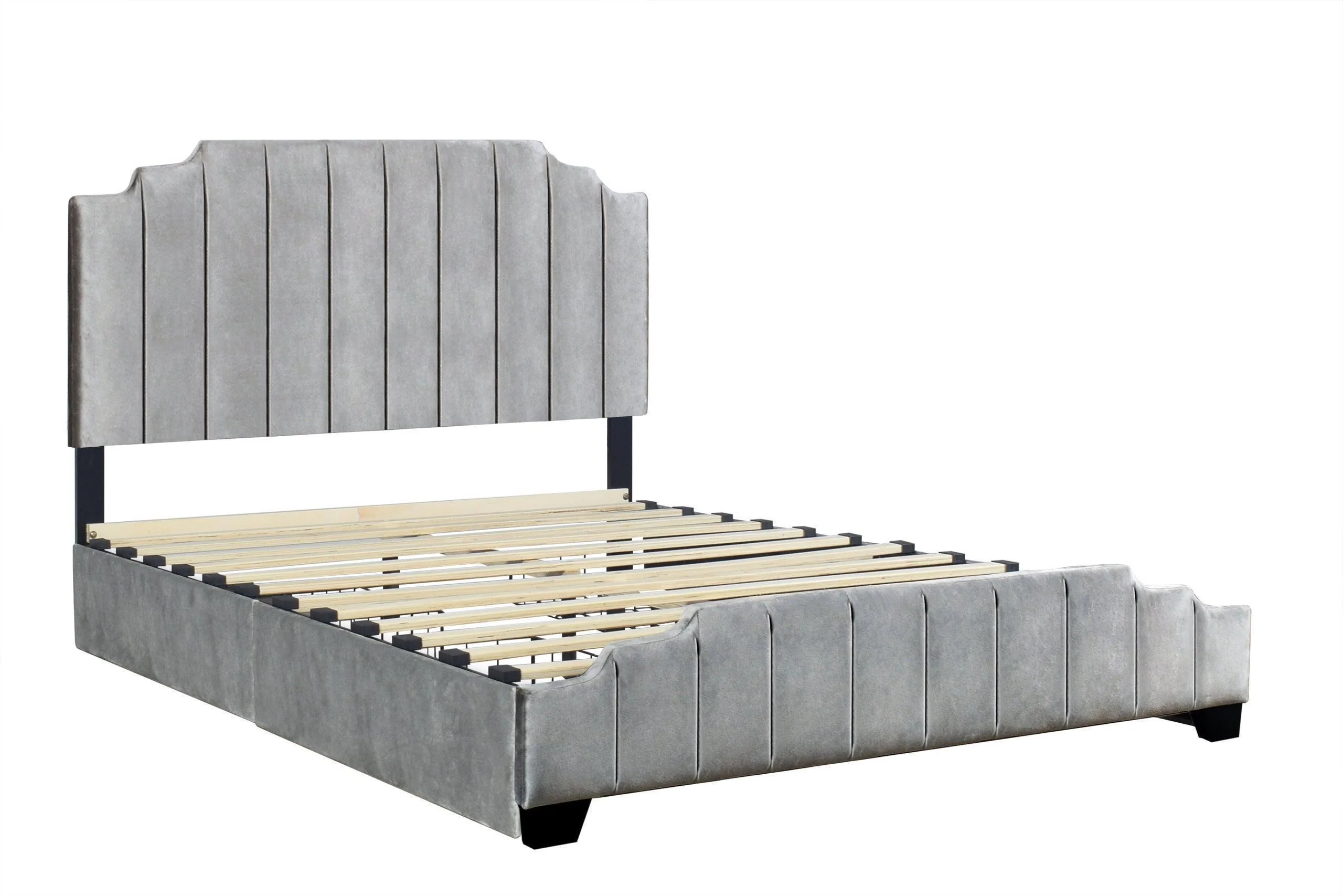Dooma Gray Velvet Upholstered Platform Full Bed - Image 3
