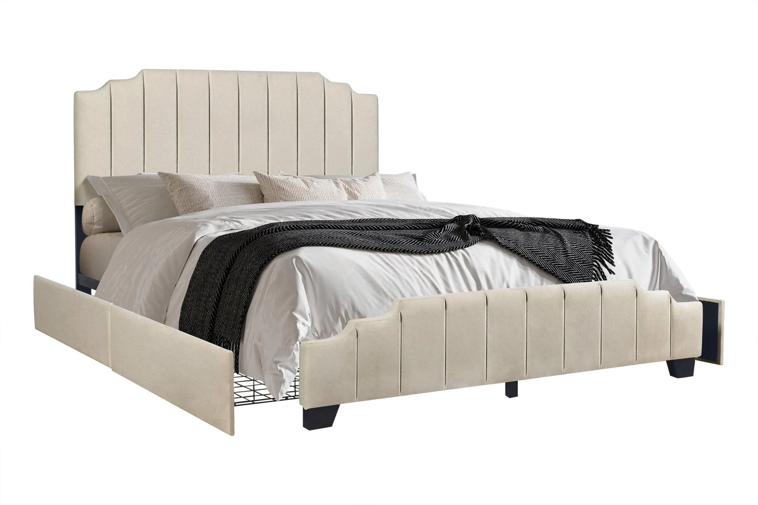 Jaddy Beige Velvet Upholstered Platform King Bed - Image 3