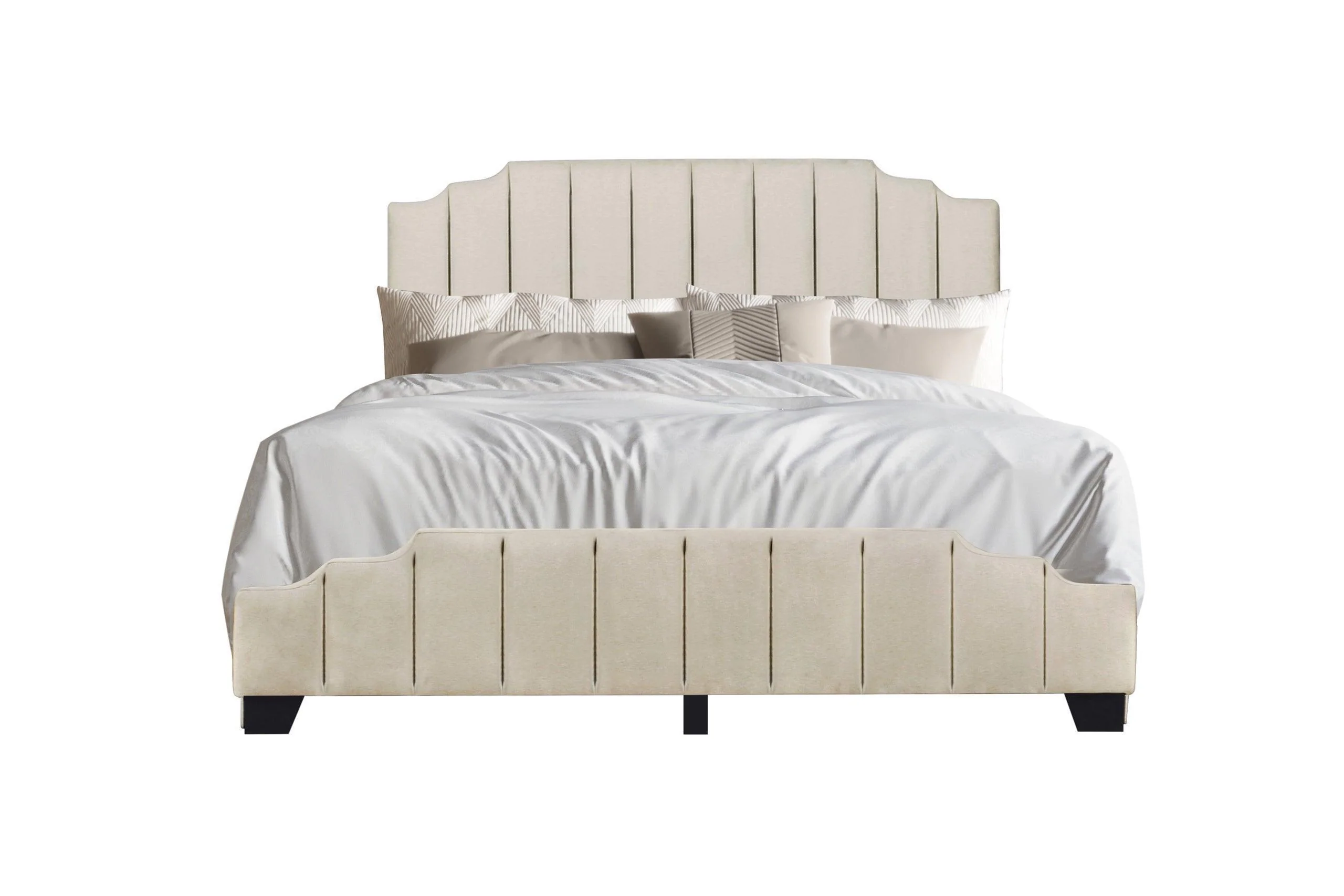 Jaddy Beige Velvet Upholstered Platform Queen Bed - Image 2