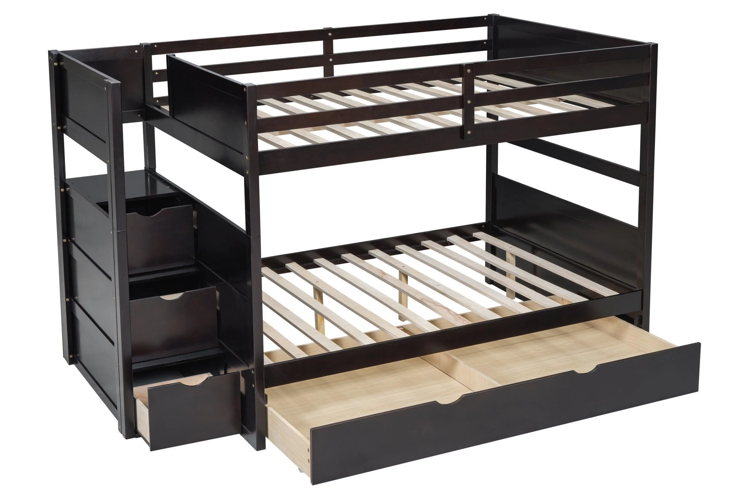 Espresso Full Over Full Trundle Staircase Storage Bunk Bed - Image 2