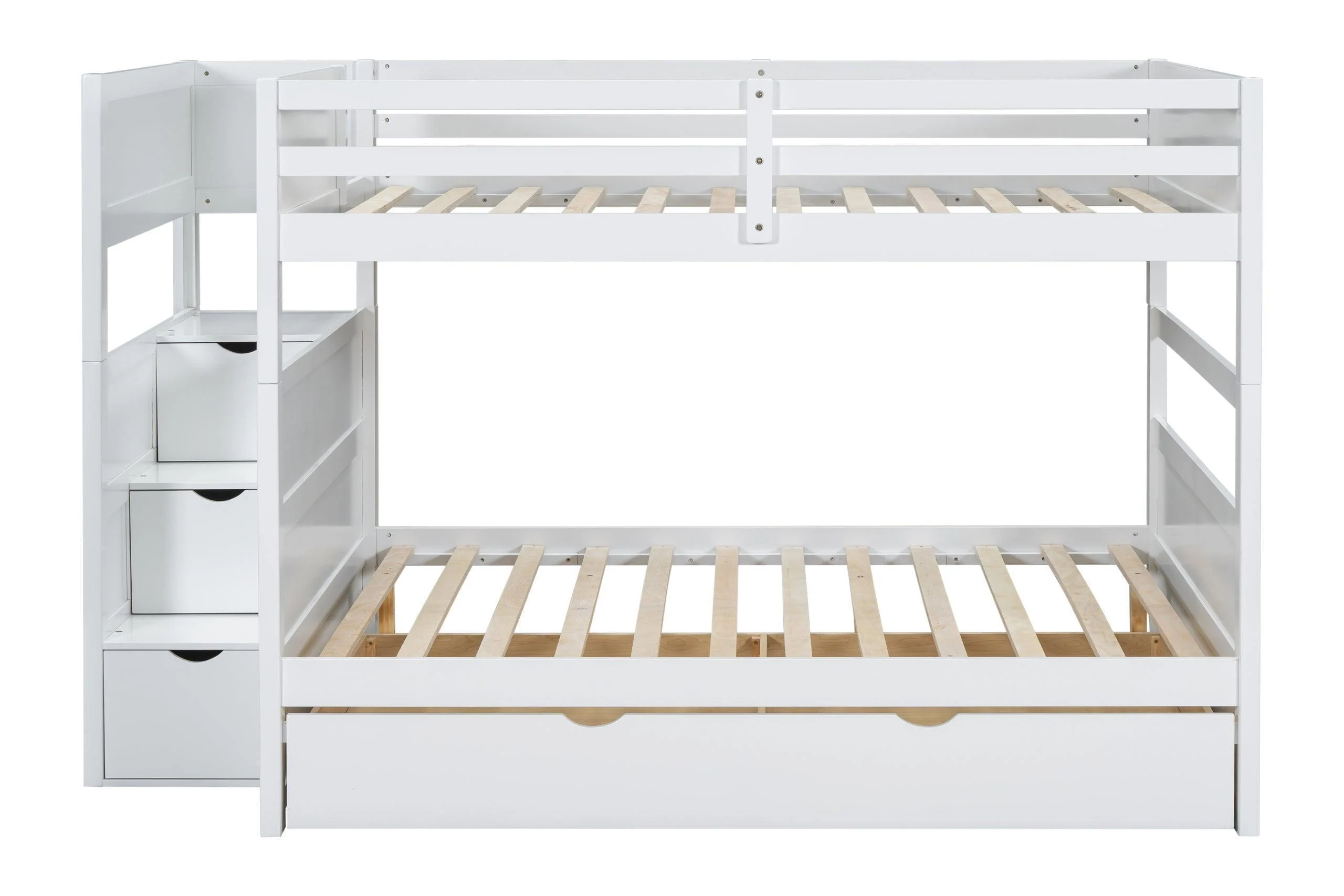 White Full Over Full Trundle Staircase Storage Bunk Bed - Image 3