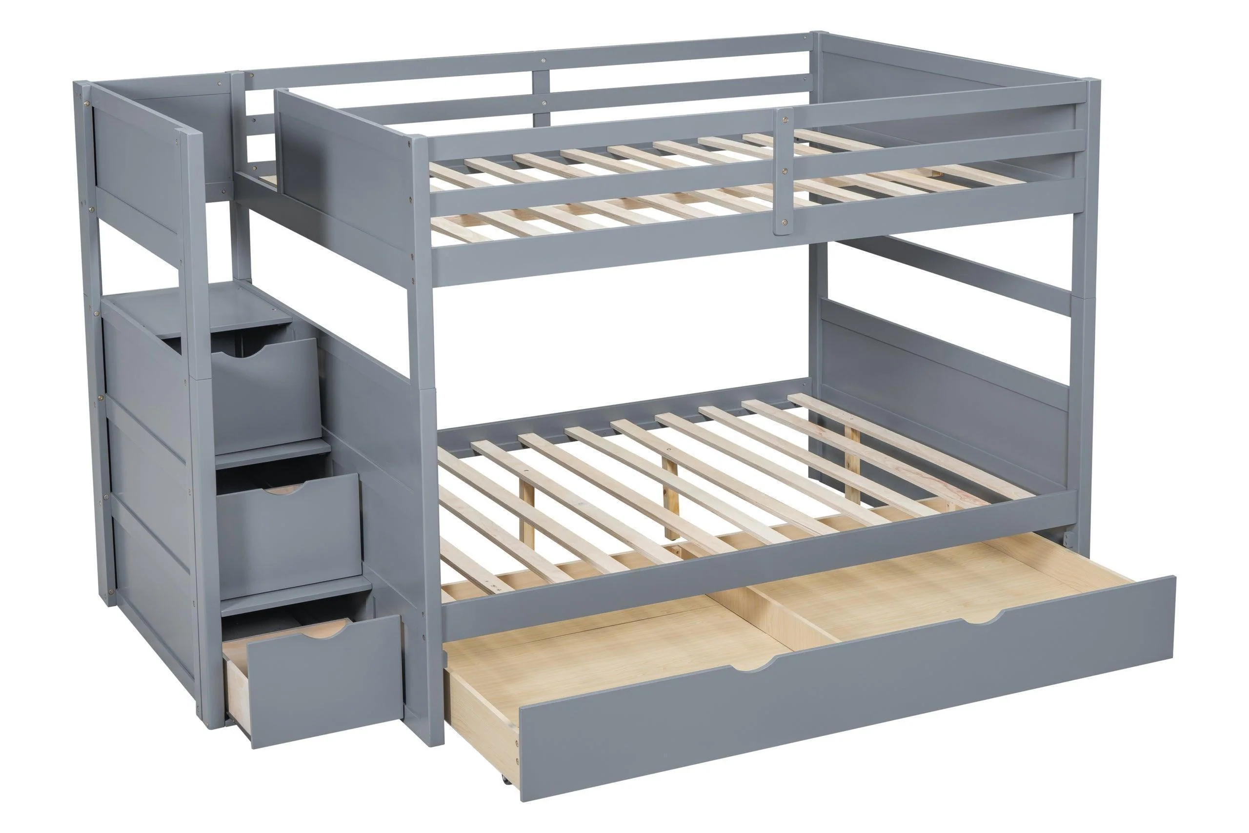 Gray Full Over Full Trundle Staircase Storage Bunk Bed - Image 2