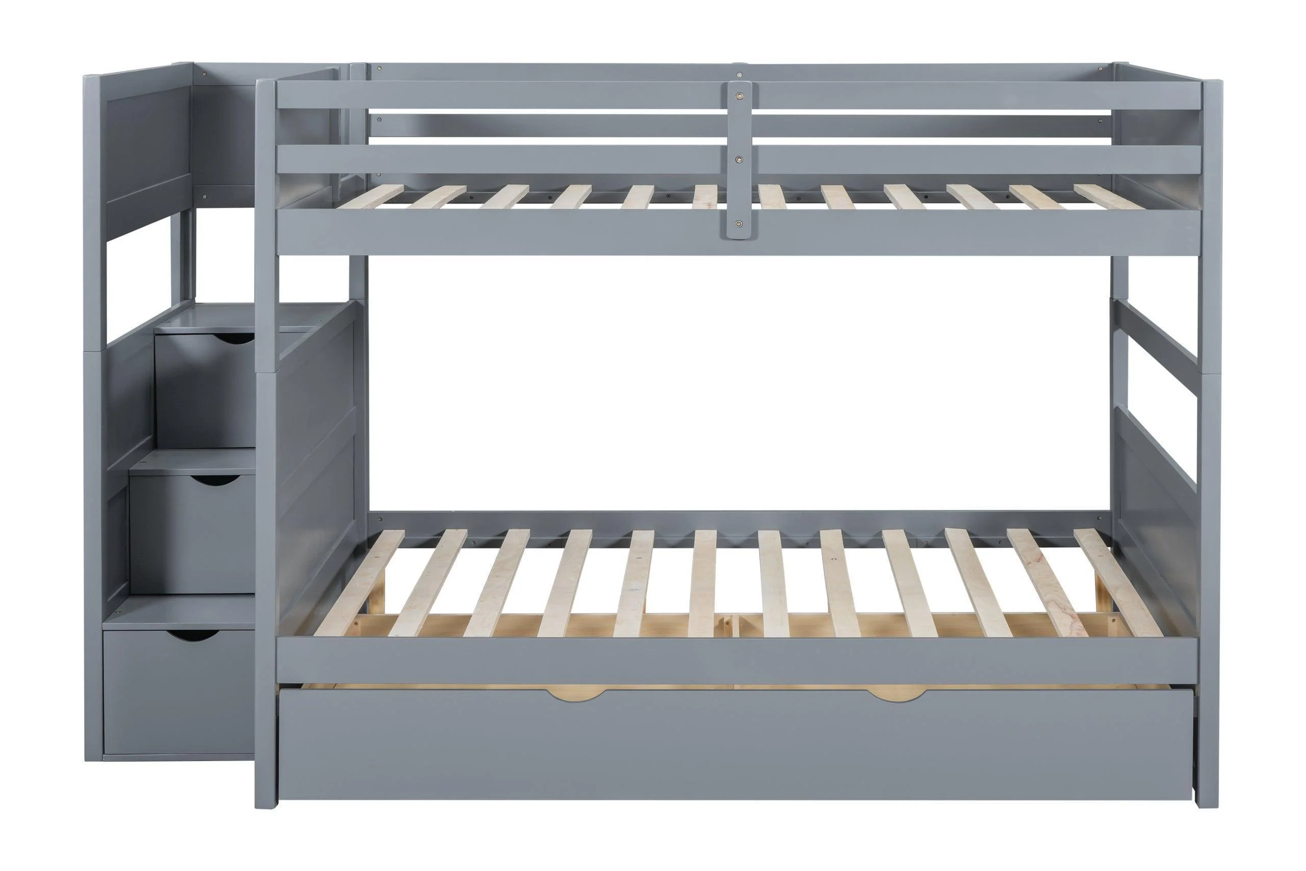 Gray Full Over Full Trundle Staircase Storage Bunk Bed - Image 3