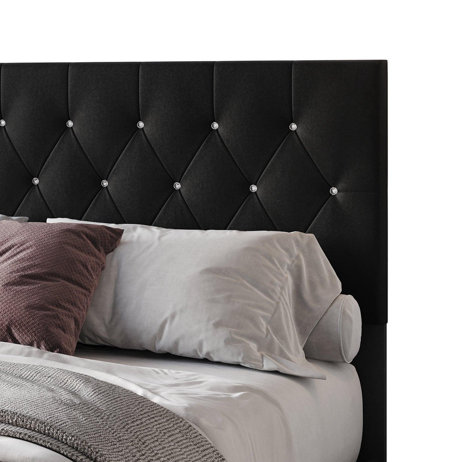 Saddy Black Velvet Upholstered Tufted Platform Full Bed - Image 2