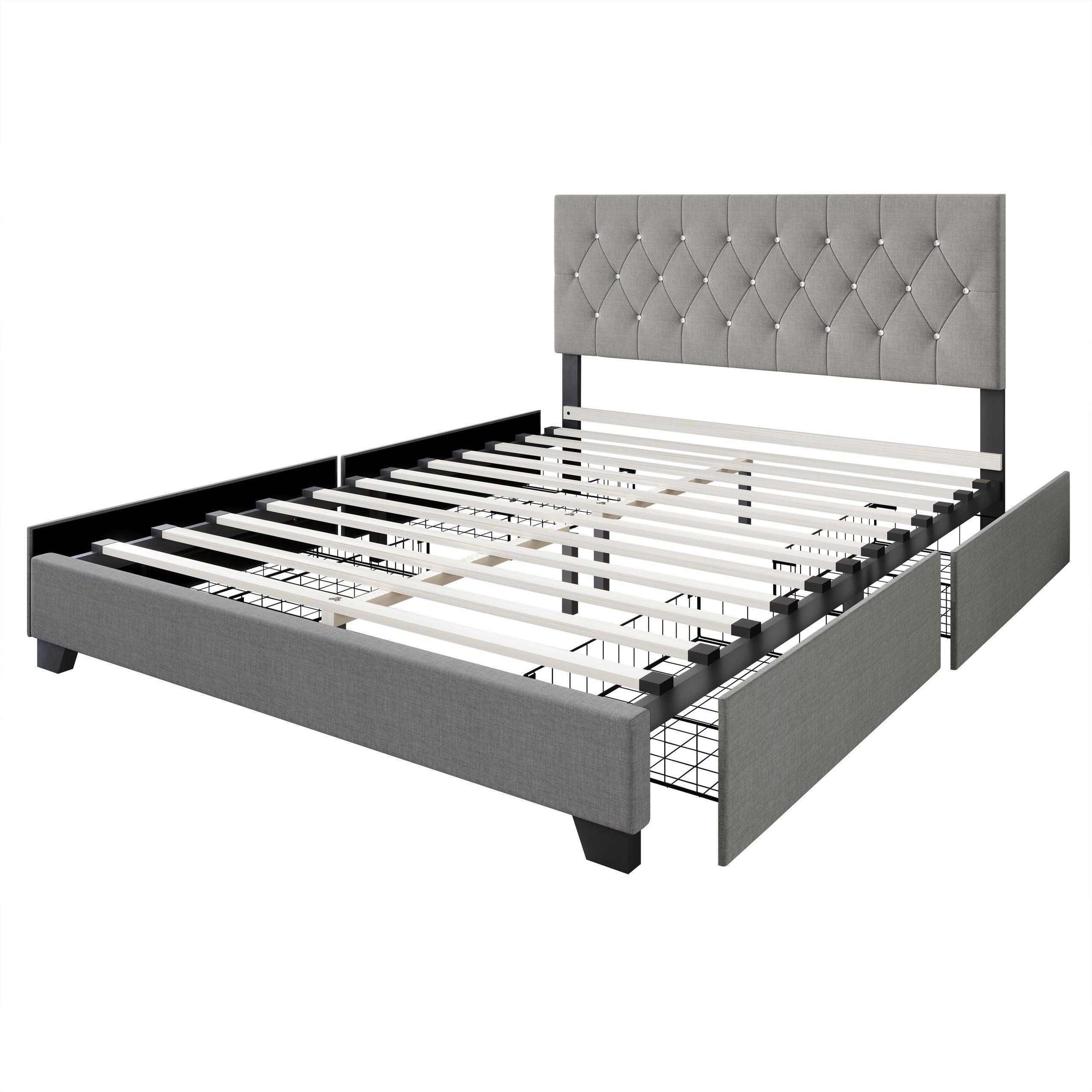 Dooma Gray Velvet Upholstered Tufted Platform Queen Bed - Image 3