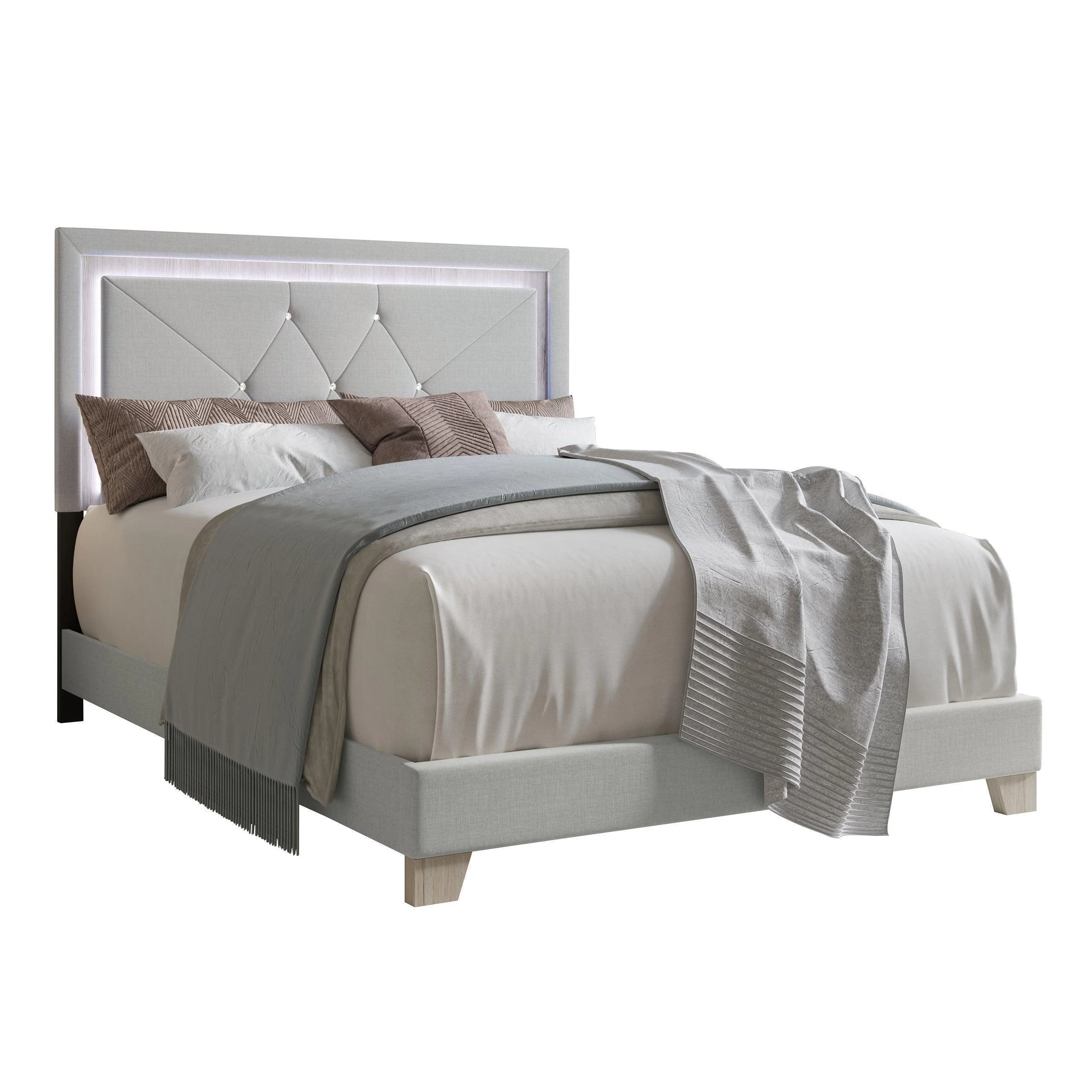 Silver Velvet Upholstered Tufted LED Platform Twin Bed - Image 3