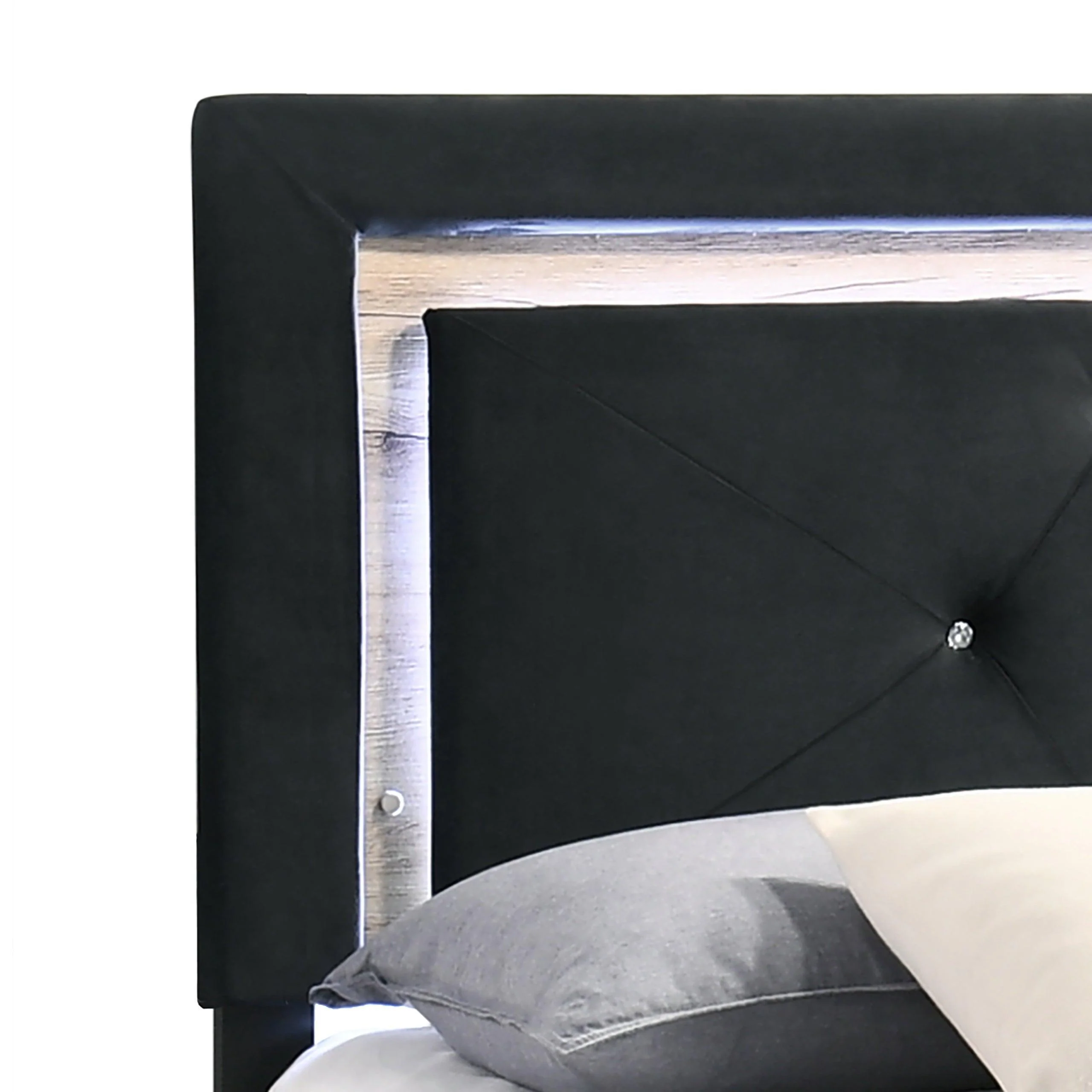 Wally Black Velvet Upholstered Tufted LED Platform Queen Bed - Image 2