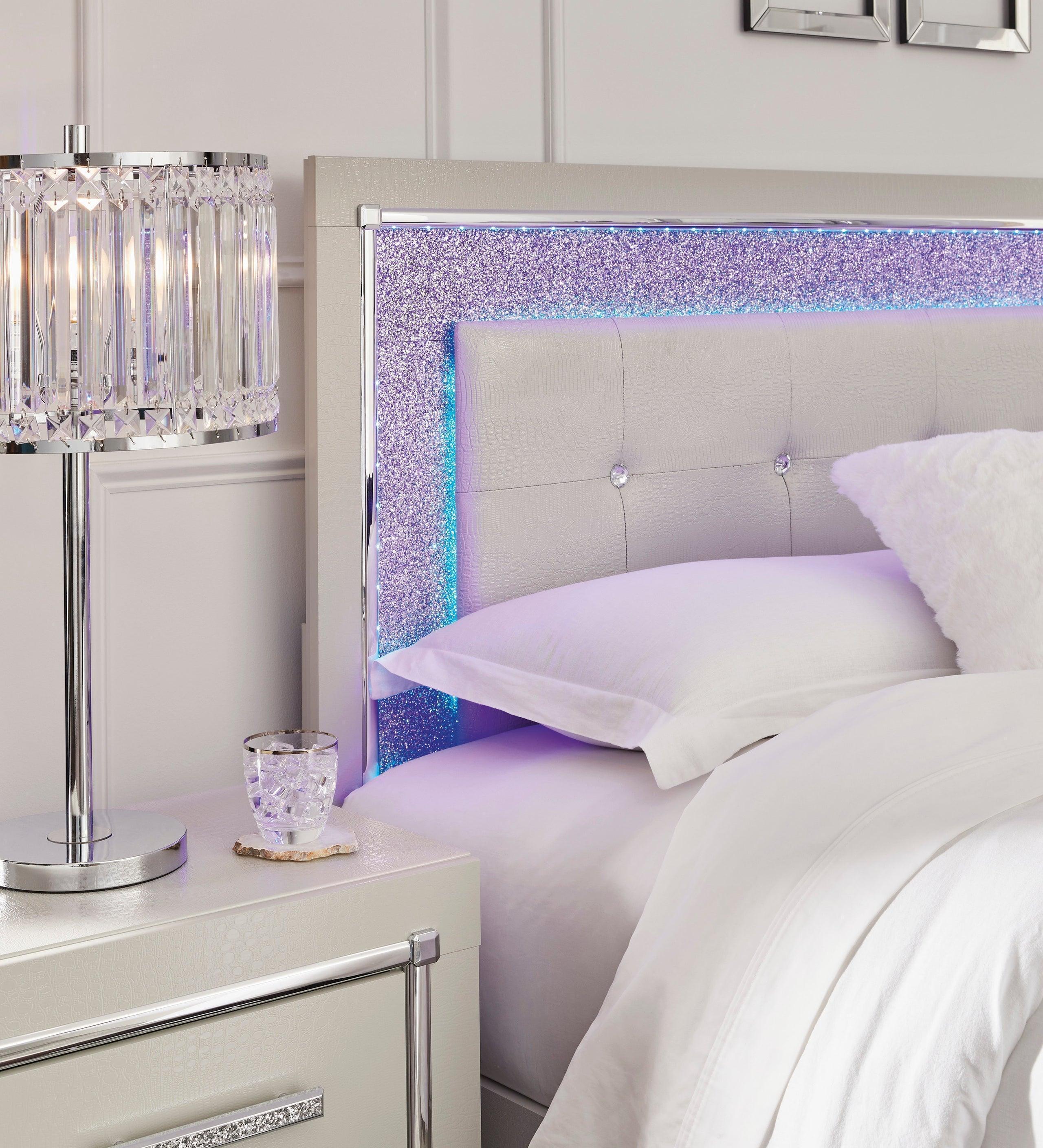 Zyniden Silver Upholstered LED Panel Bedroom Set - Image 2