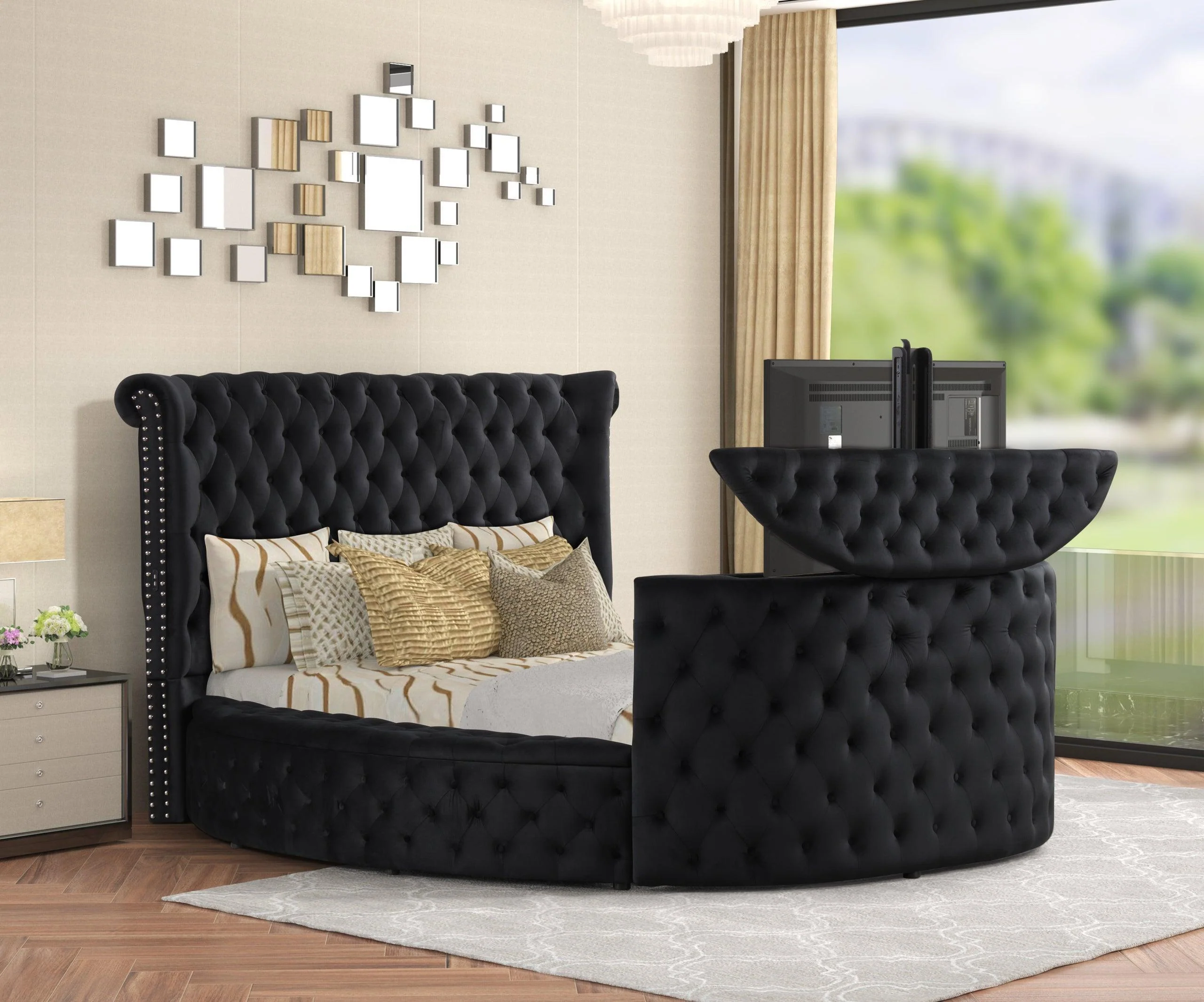 Patron Black Platform King Bed w Fireplace - Image 2