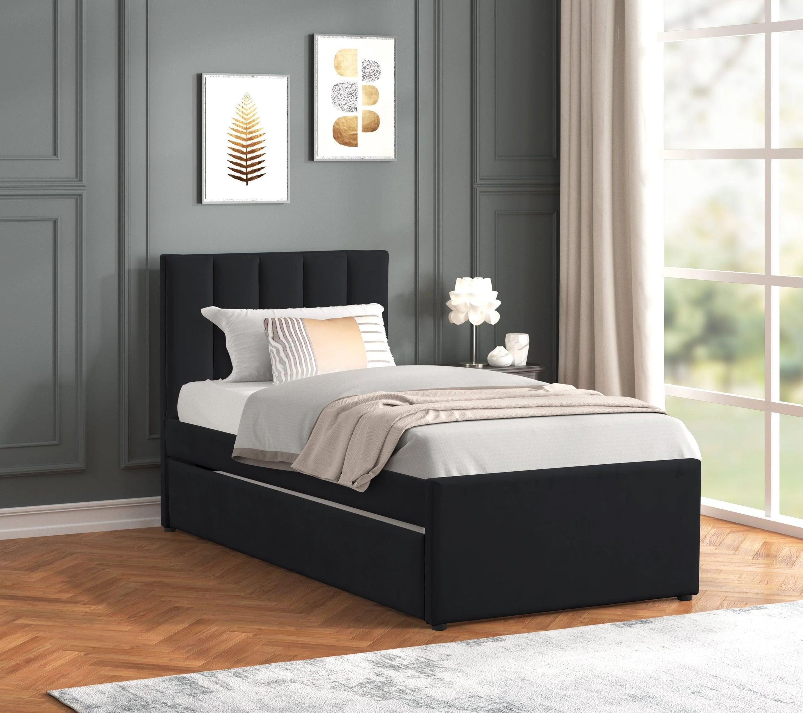 Maya Black Twin Platform Bed w Trundle - Image 3