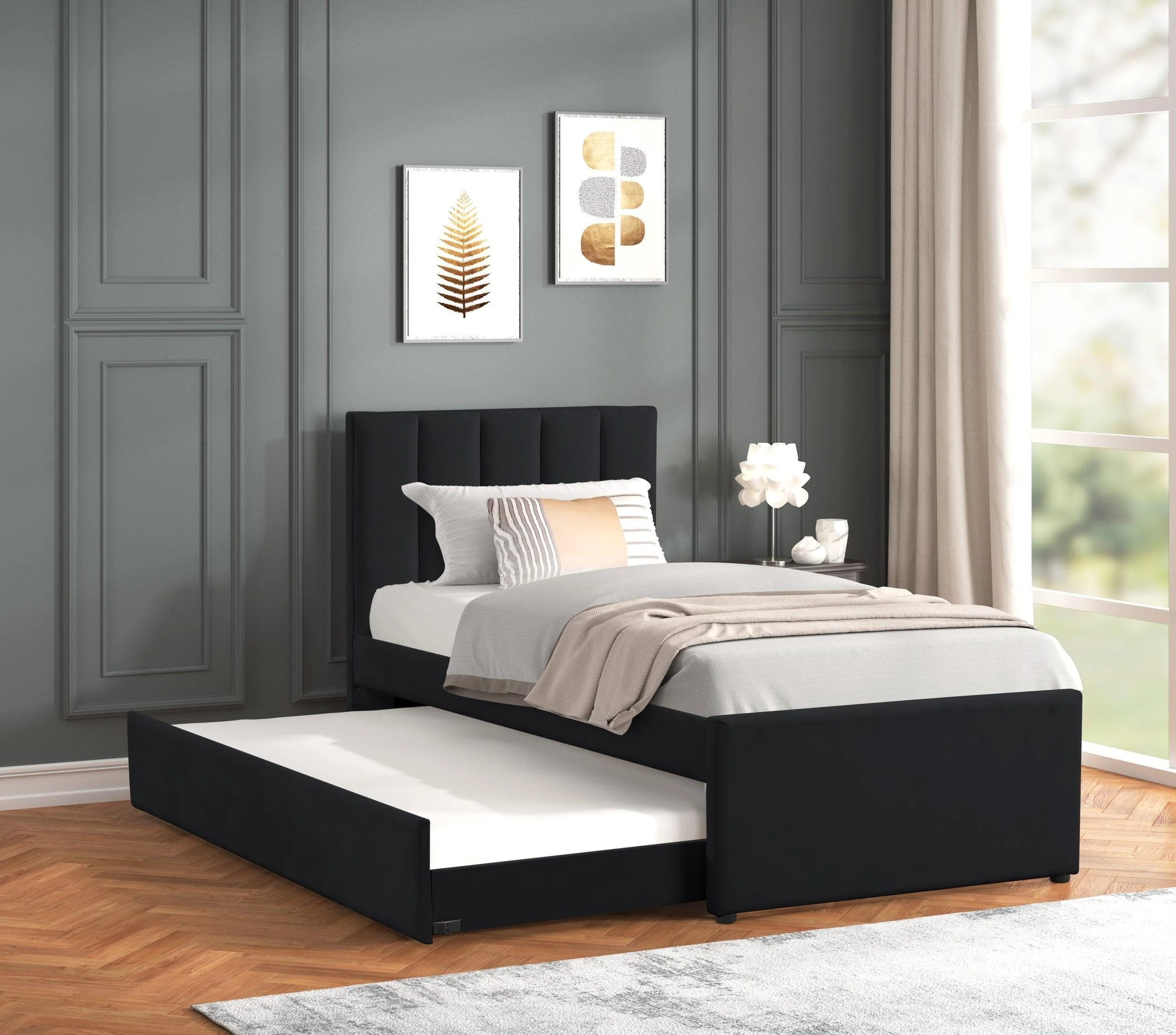 Maya Black Twin Platform Bed w Trundle - Image 2