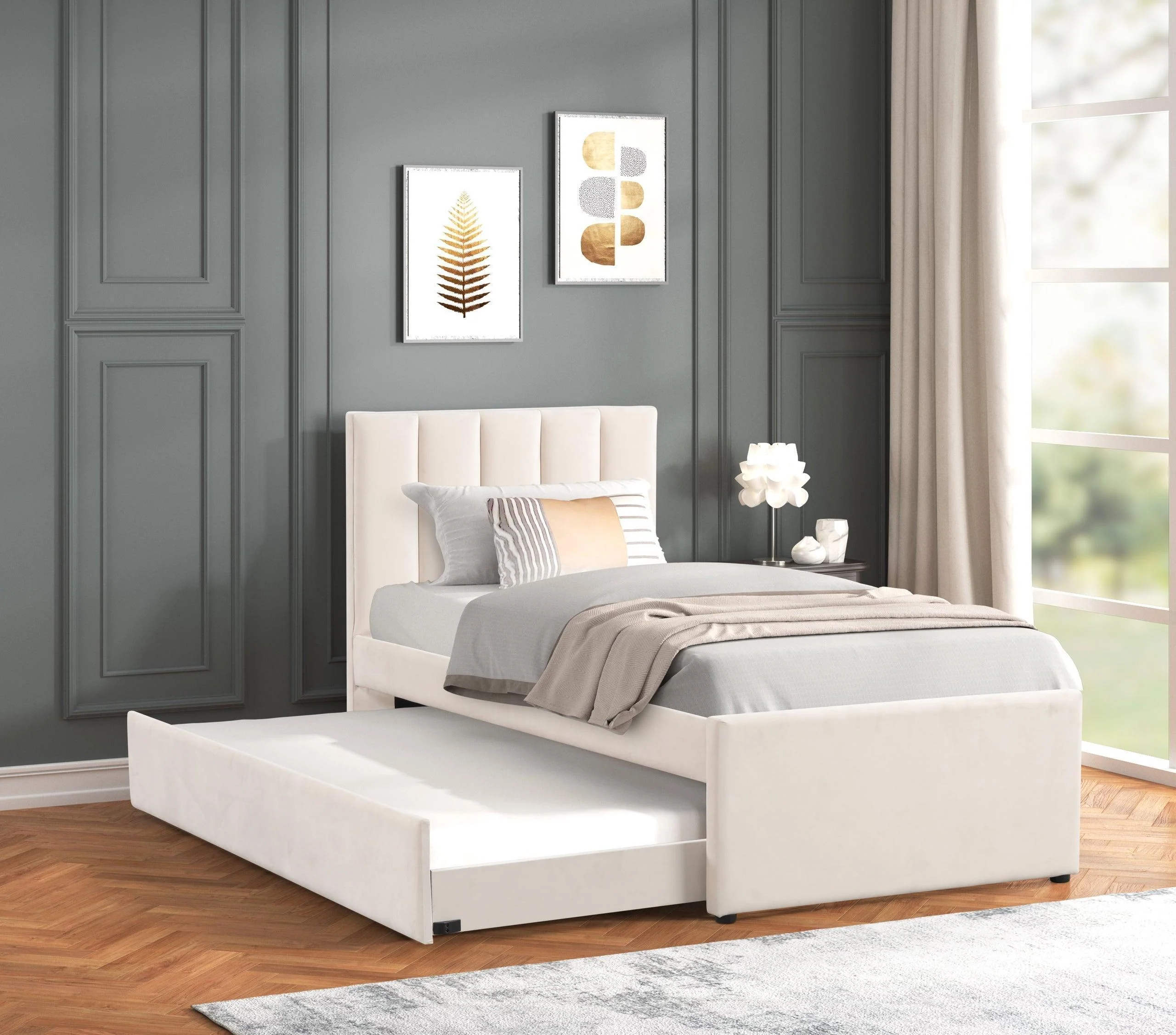 Maya Beige Twin Platform Bed w Trundle - Image 2