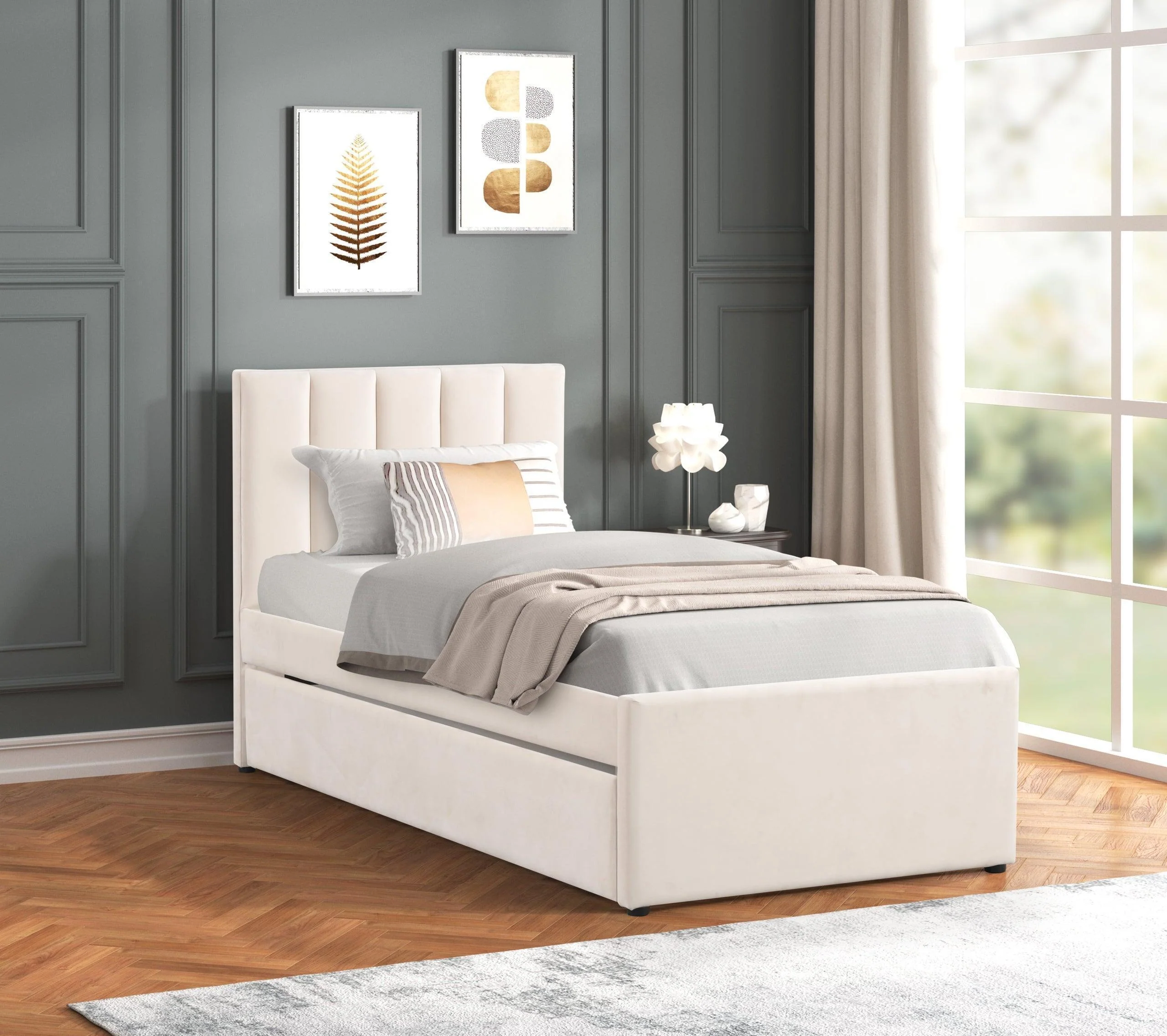 Maya Beige Twin Platform Bed w Trundle - Image 3