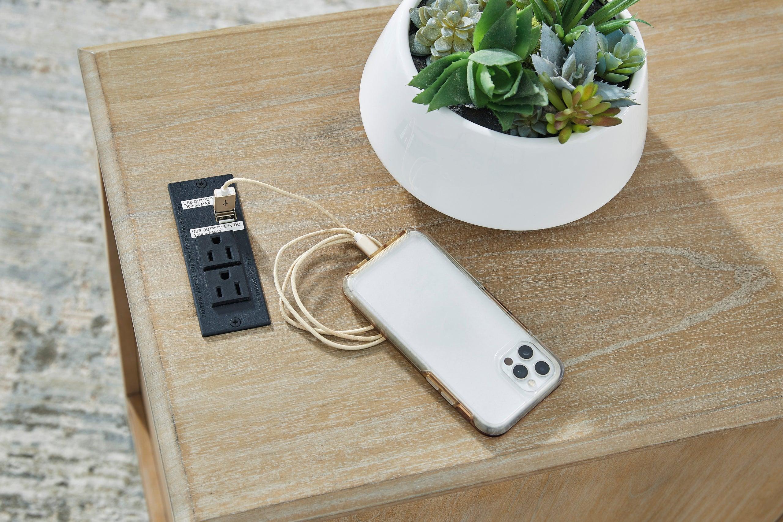 Bom Light Brown Side End Table USB Ports Power Outlet - Image 3