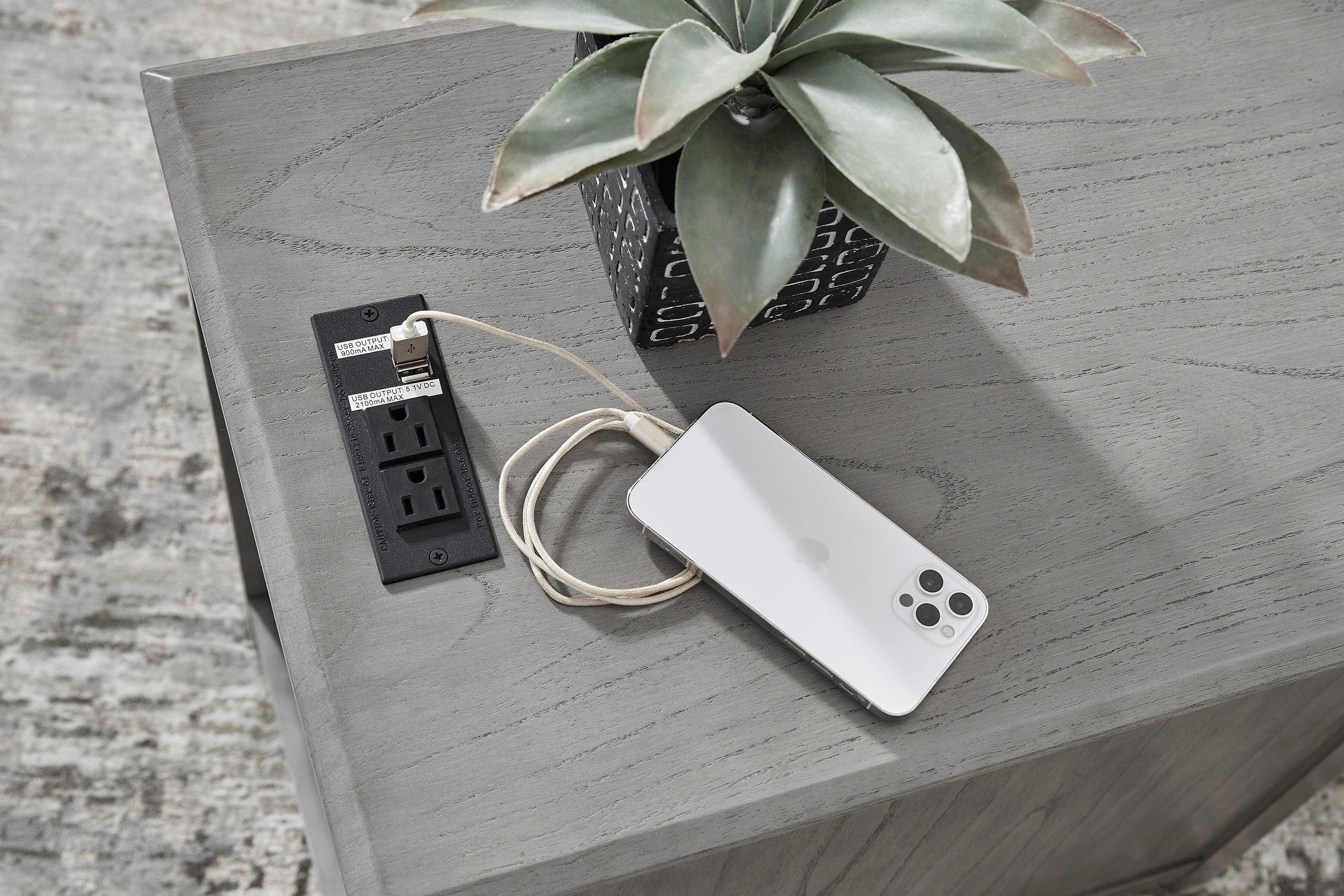 Bom Gray Side End Table USB Ports Power Outlet - Image 2