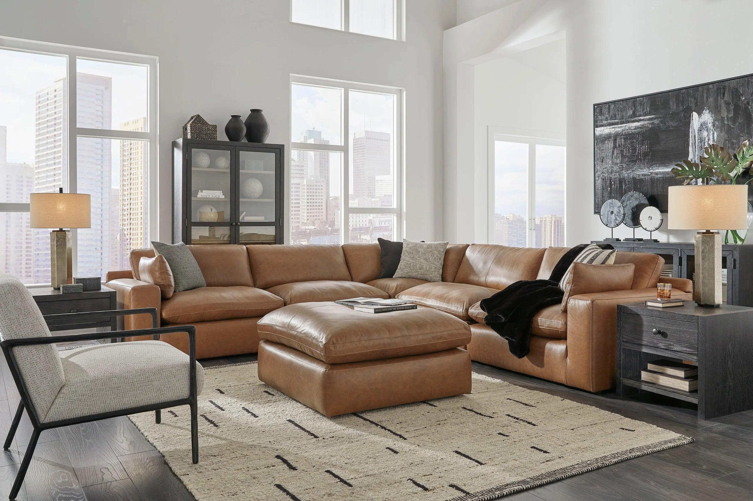 Emilia Caramel Genuine Leather Sectional Set - Image 2