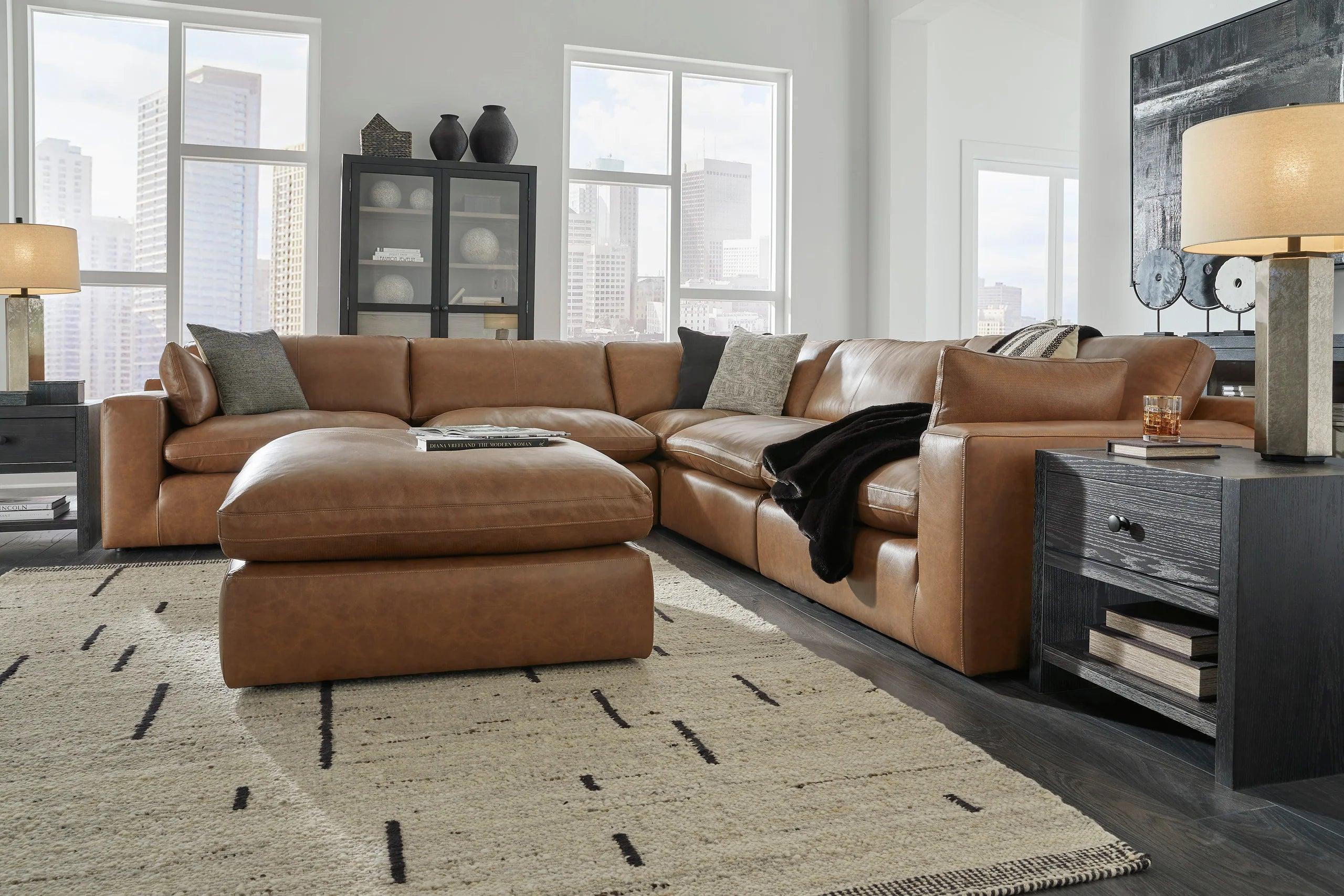 Emilia Caramel Genuine Leather Sectional Set - Image 3