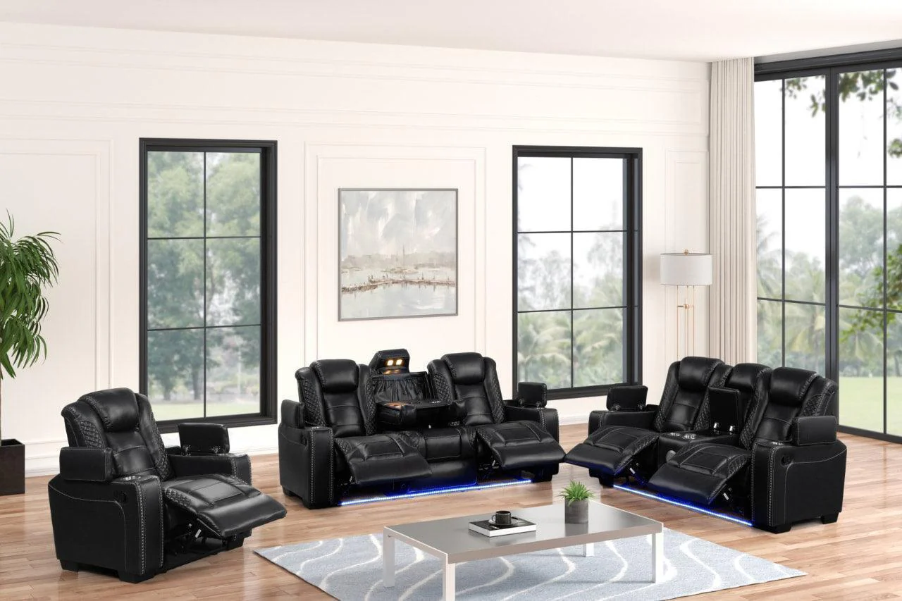 Stefano Black 3-Piece Reclining Set - Image 1