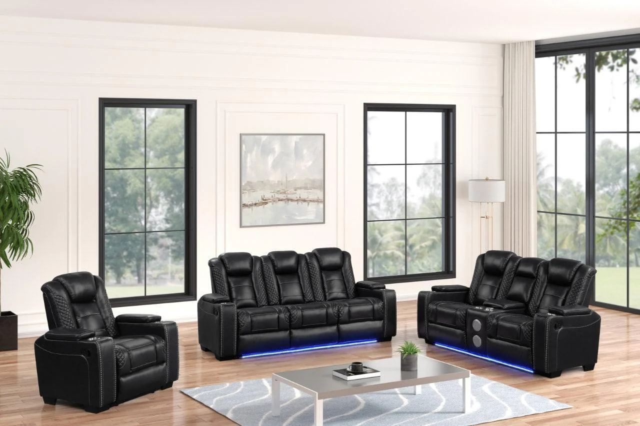Stefano Black 3-Piece Reclining Set - Image 2