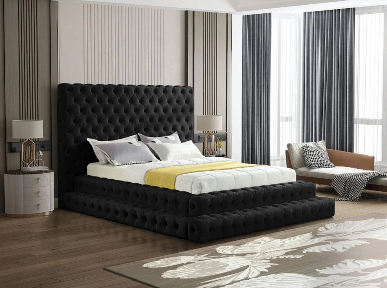 Kiki Black Upholstered Tufted Platform King Bed - Image 1