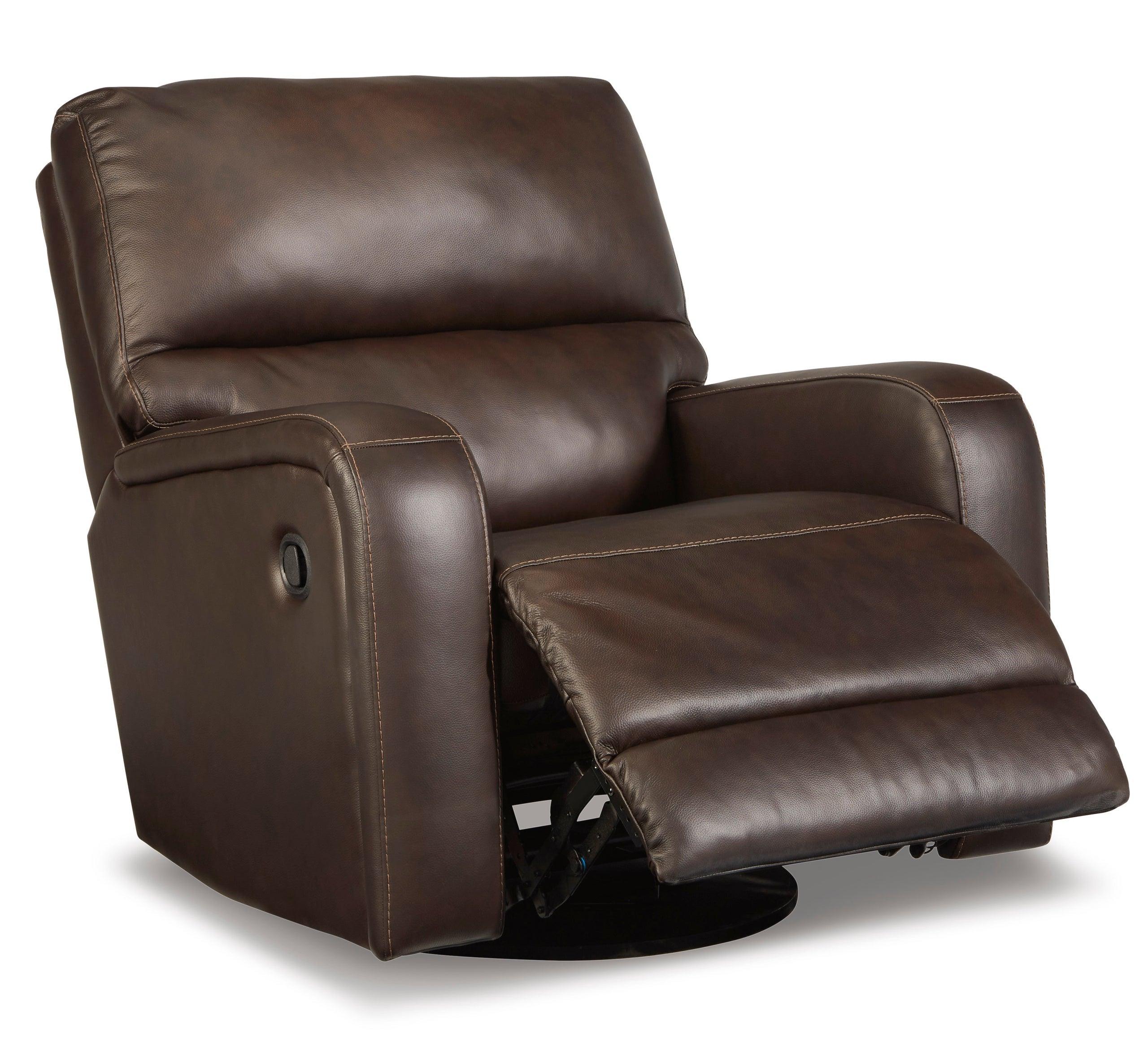 Uriah Coffee Leather Swivel Glider Recliner - Image 2
