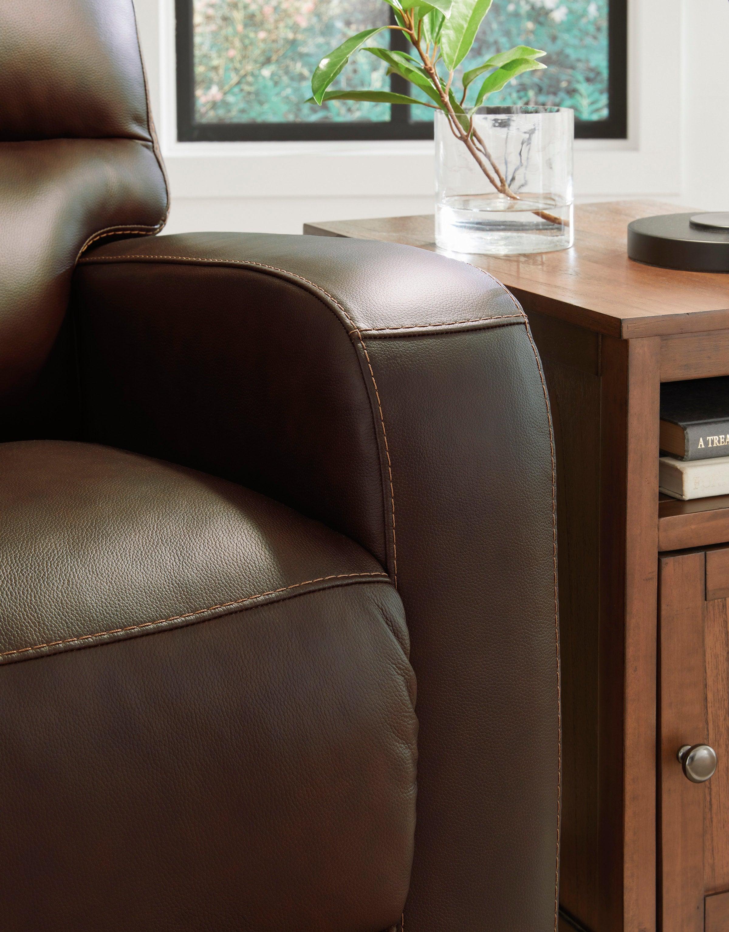 Uriah Coffee Leather Swivel Glider Recliner - Image 3