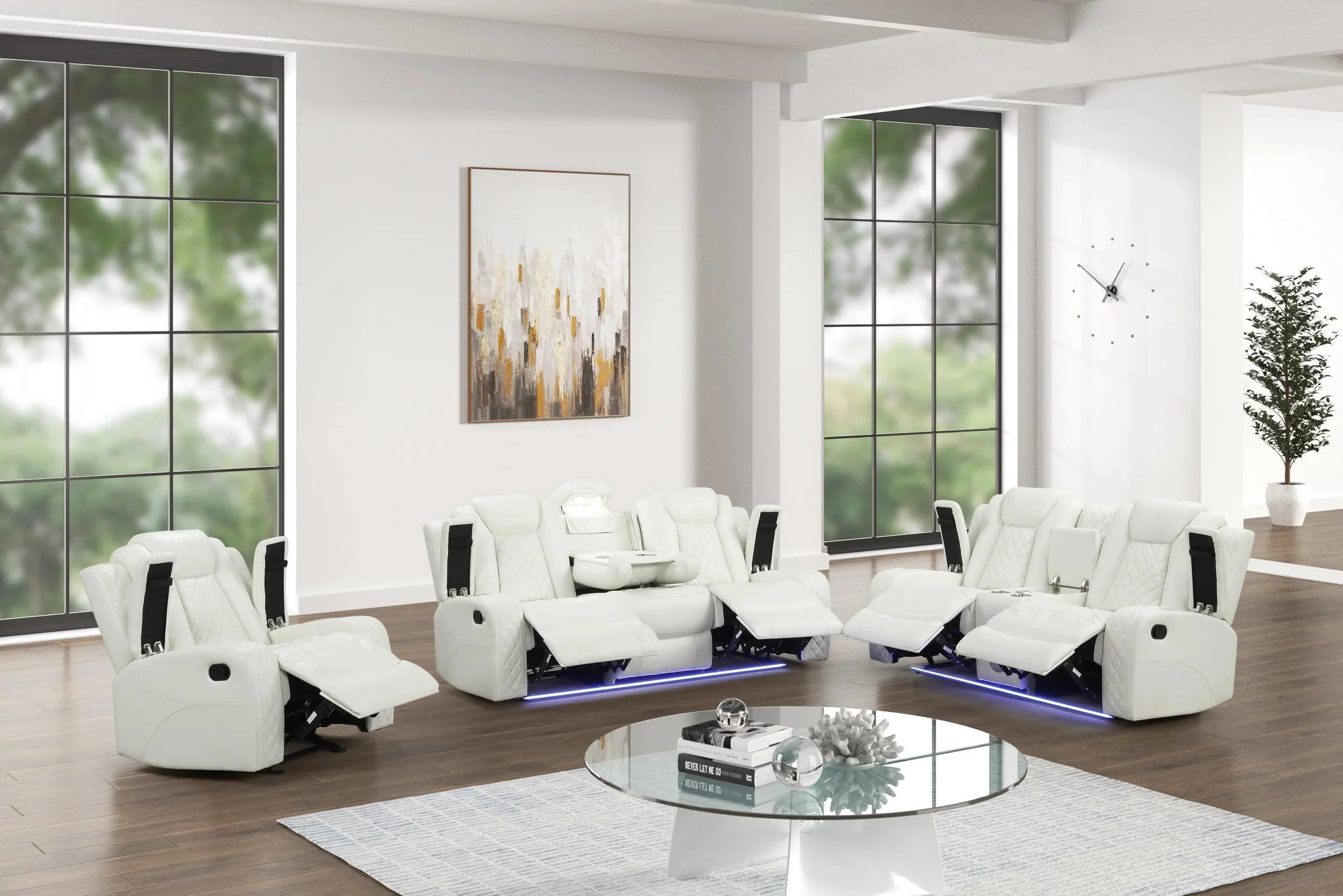 Luz White 3-Piece Reclining Set - Image 2