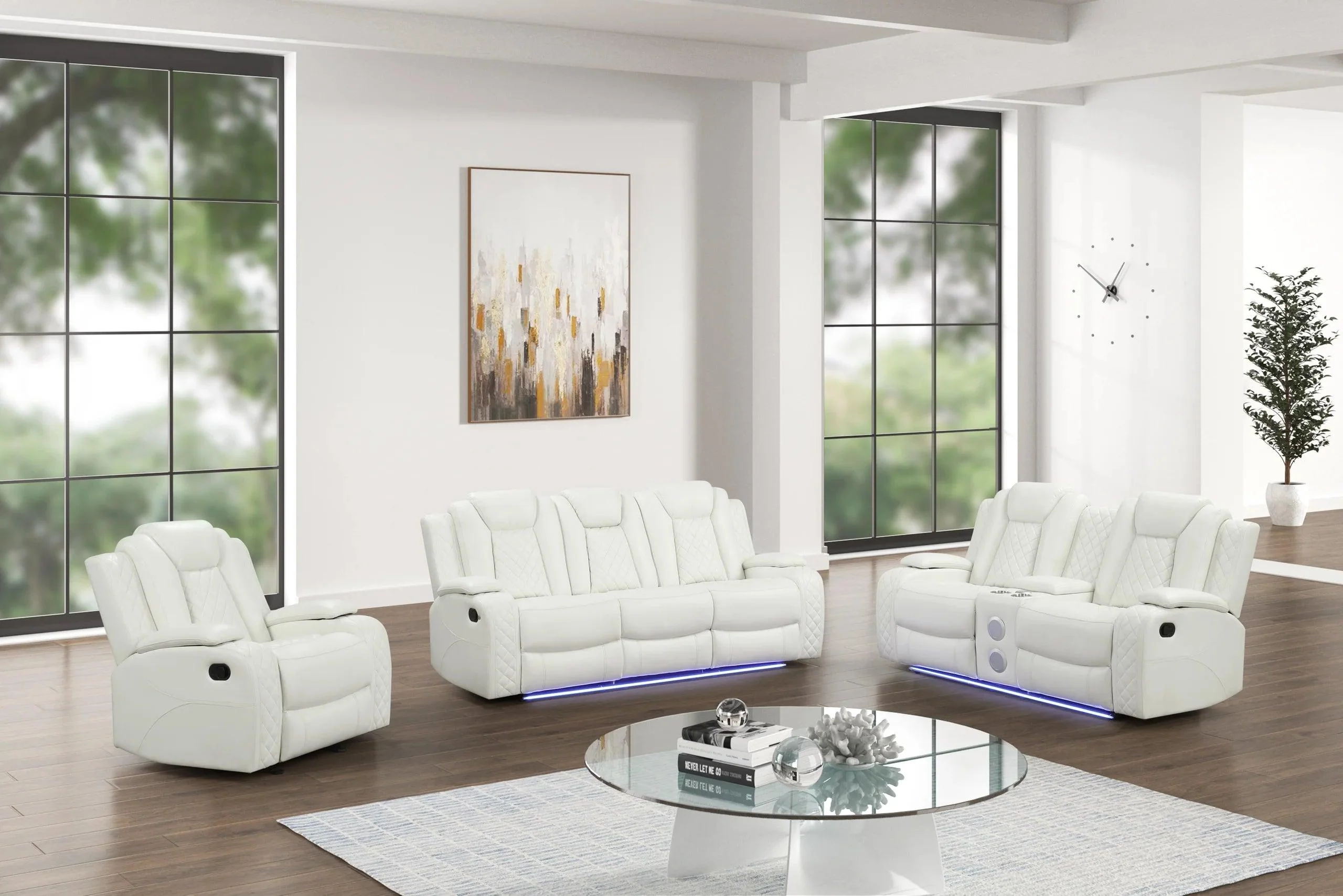 Luz White 3-Piece Reclining Set - Image 3
