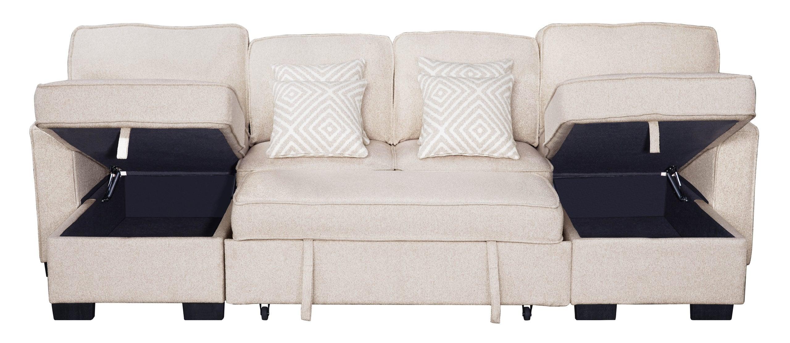 Sahara Beige Double Storage Chaise Sectional w Drop Down Cupholders - Image 3