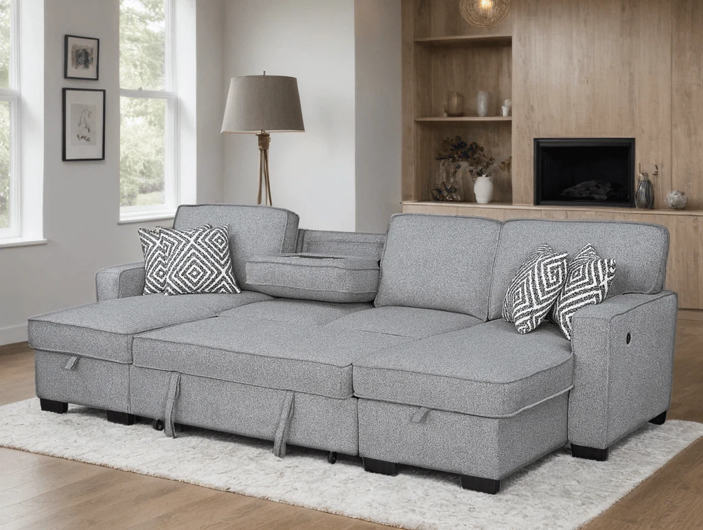Sahara Gray Double Storage Chaise Sectional w Drop Down Cupholders - Image 1