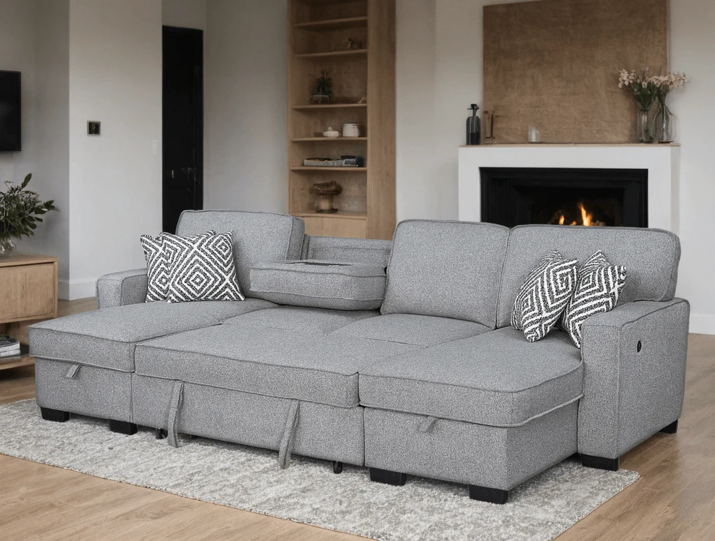 Sahara Gray Double Storage Chaise Sectional w Drop Down Cupholders - Image 2