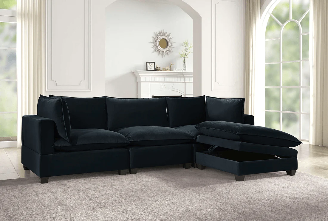 Cloud Black Velvet Modular Sectional - Image 1