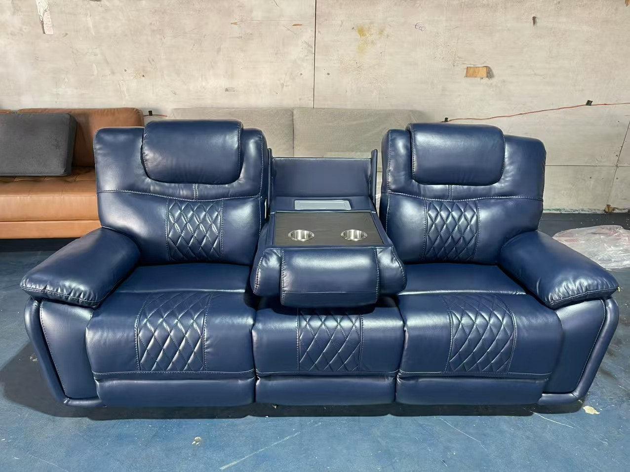 Galveston Blue Faux Leather Oversized 3-Piece Reclining Set - Image 3