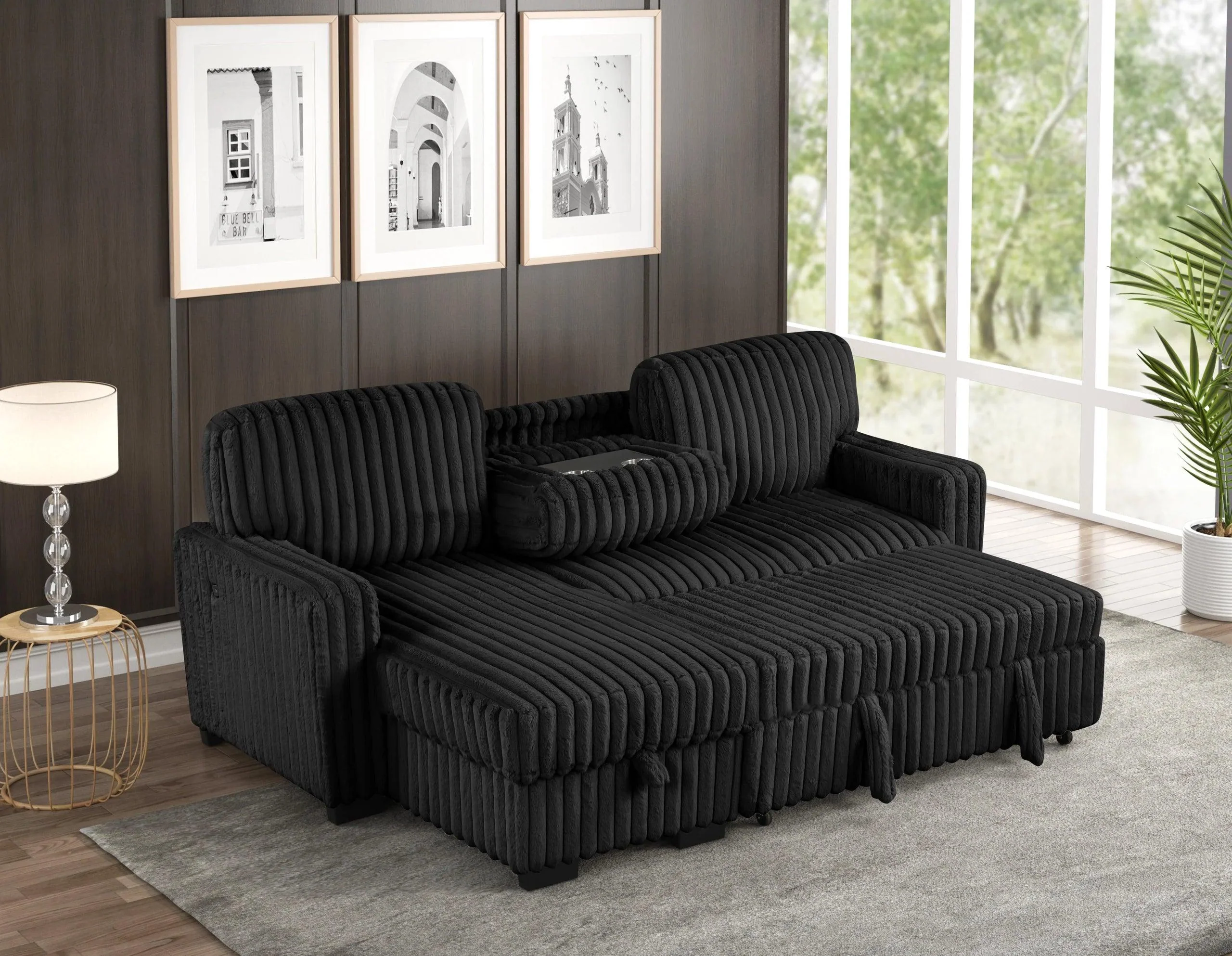 Poland Black Reversible Sectional w Pull-Out Bed - Image 3