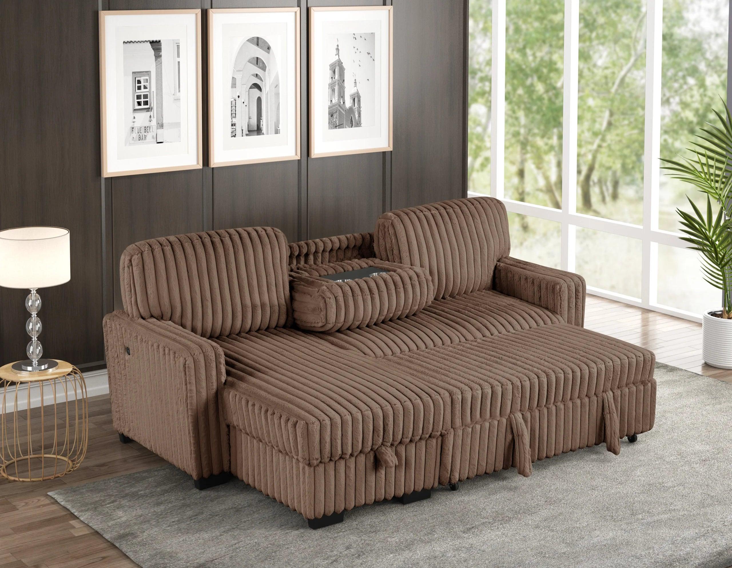 Poland Mocha Reversible Sectional w Pull-Out Bed - Image 3