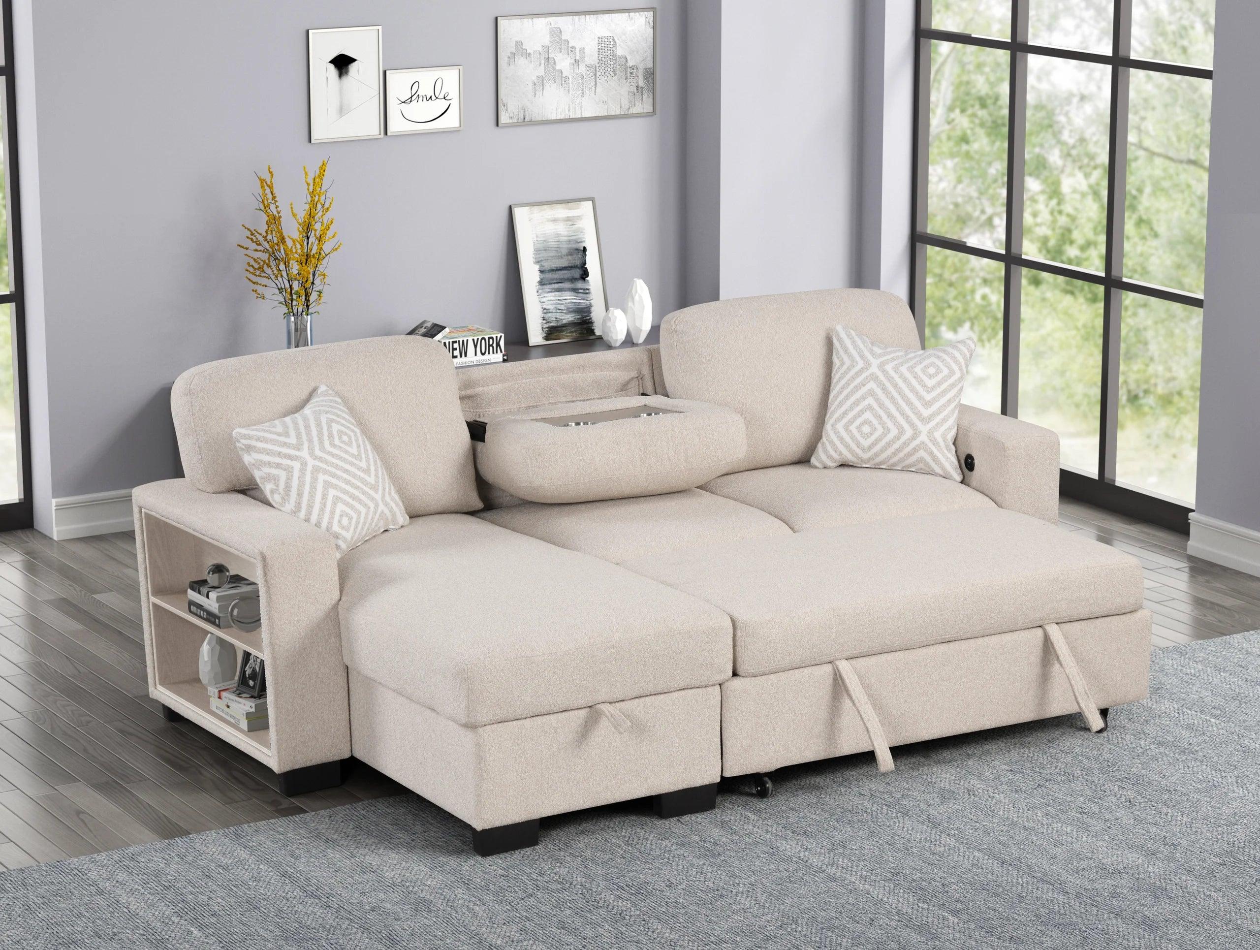 Pacific Beige Reversible Sectional w Pull-Out Bed - Image 3