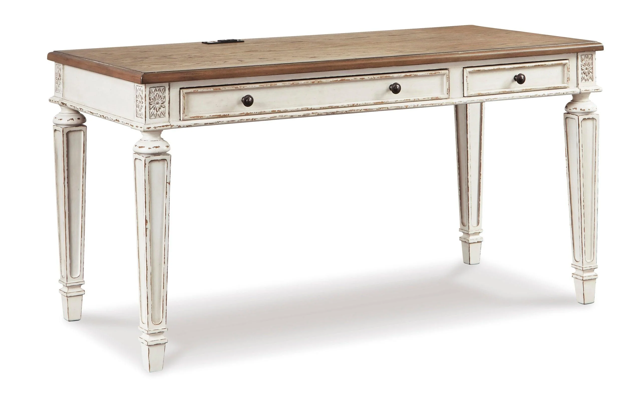 Realyn White Brown Office Desk w USB/AC POWER - Image 2