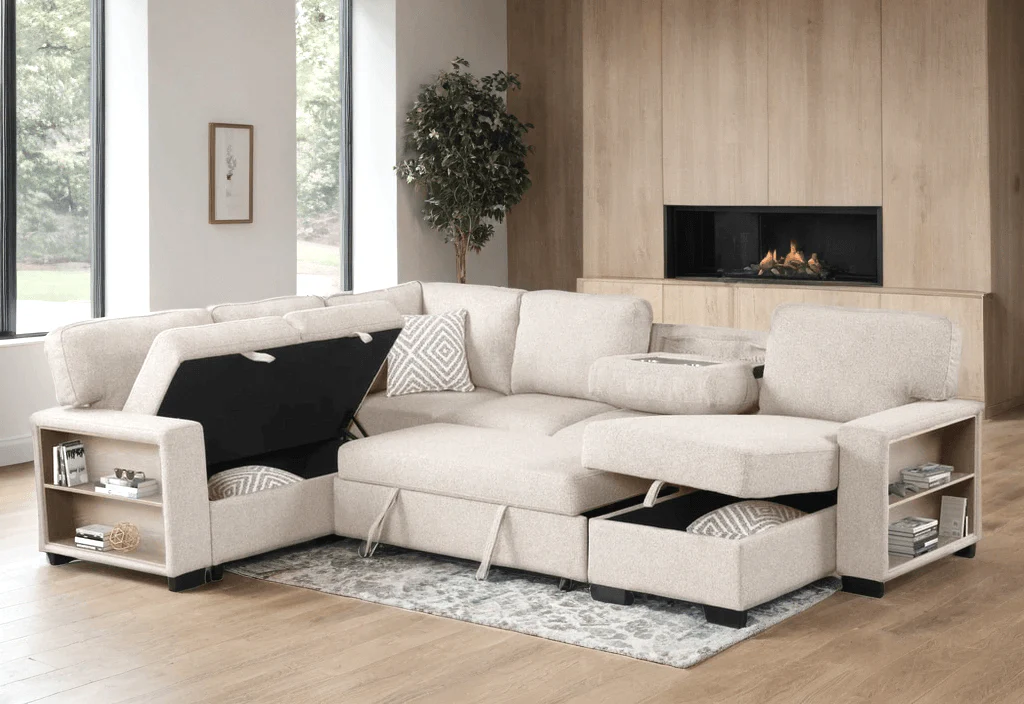 Atlantic Beige Sectional w Pull-Out Bed - Image 2