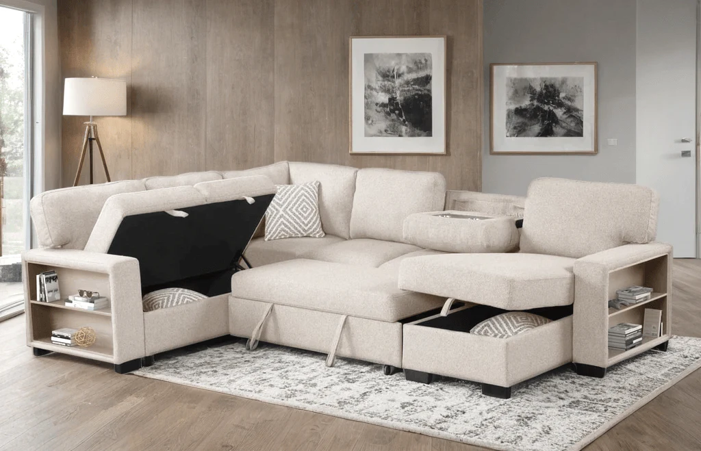 Atlantic Beige Sectional w Pull-Out Bed - Image 3