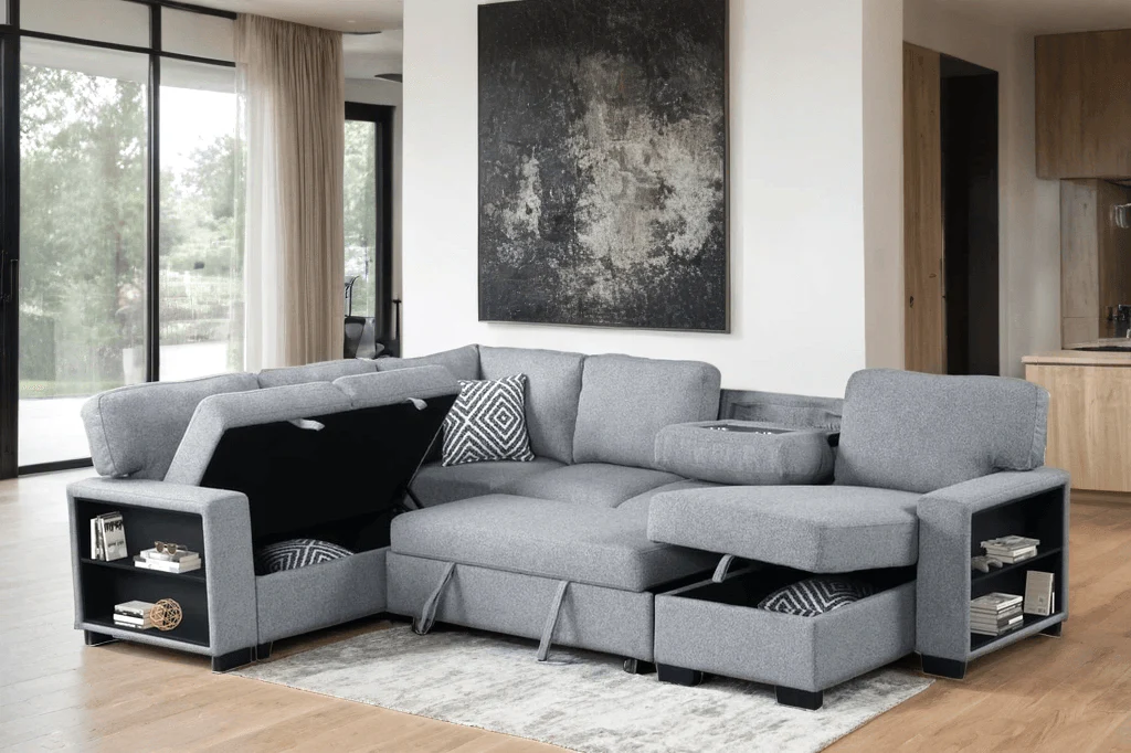 Atlantic Gray Sectional w Pull-Out Bed - Image 2