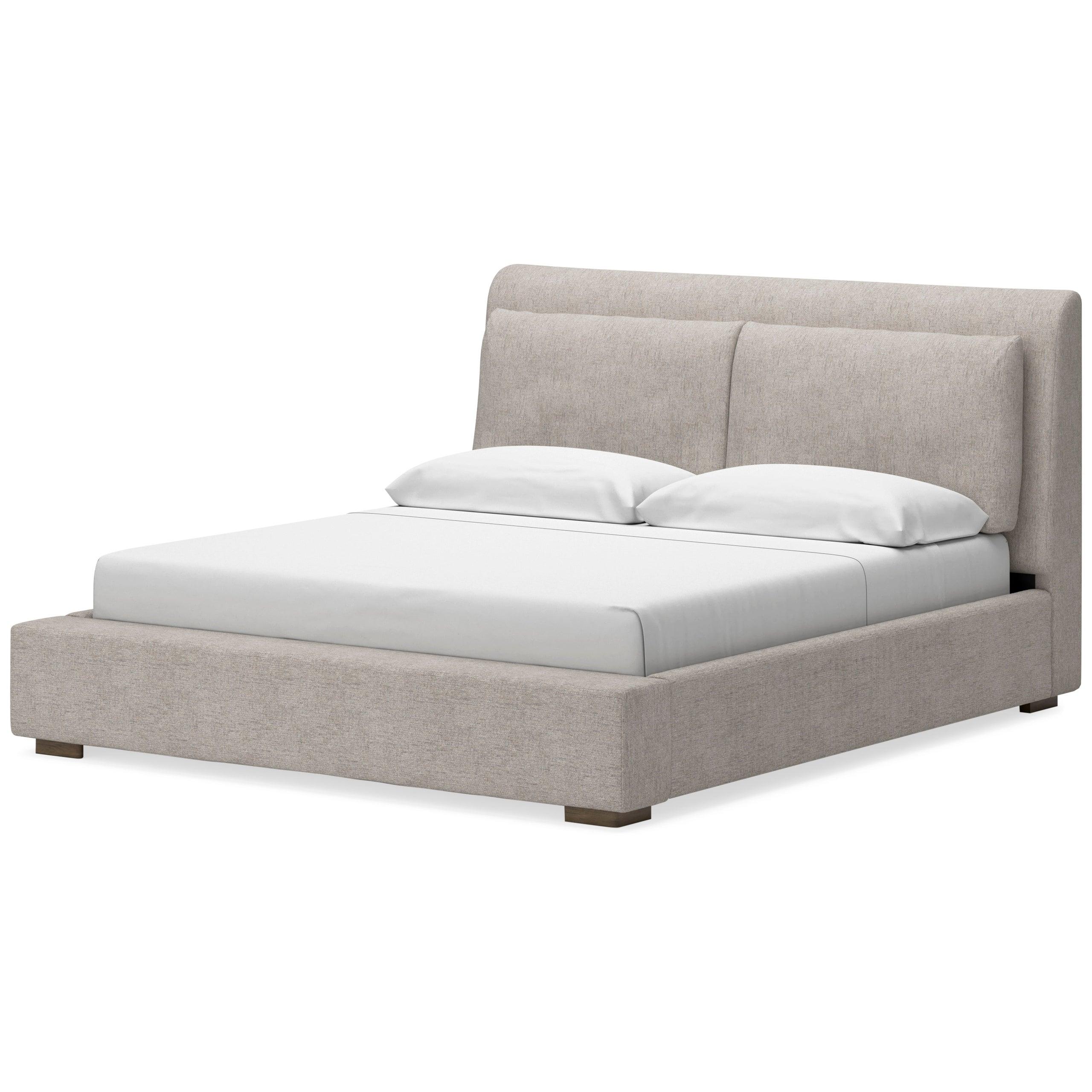 Jully Oatmeal Upholstered Platform Queen Bed - Image 3