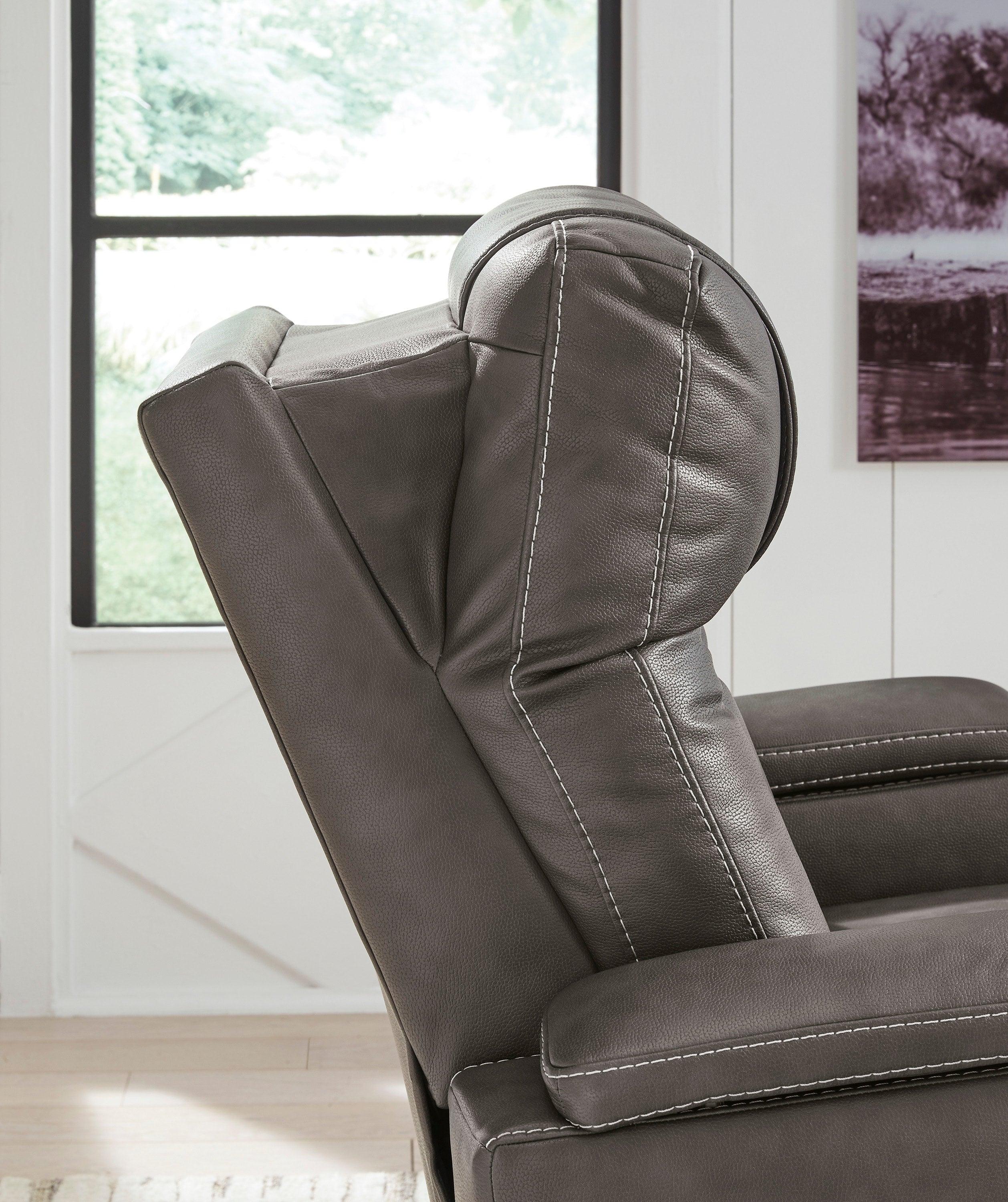 Den Gray Faux Leather Power Recliner w LED & USB Port - Image 3