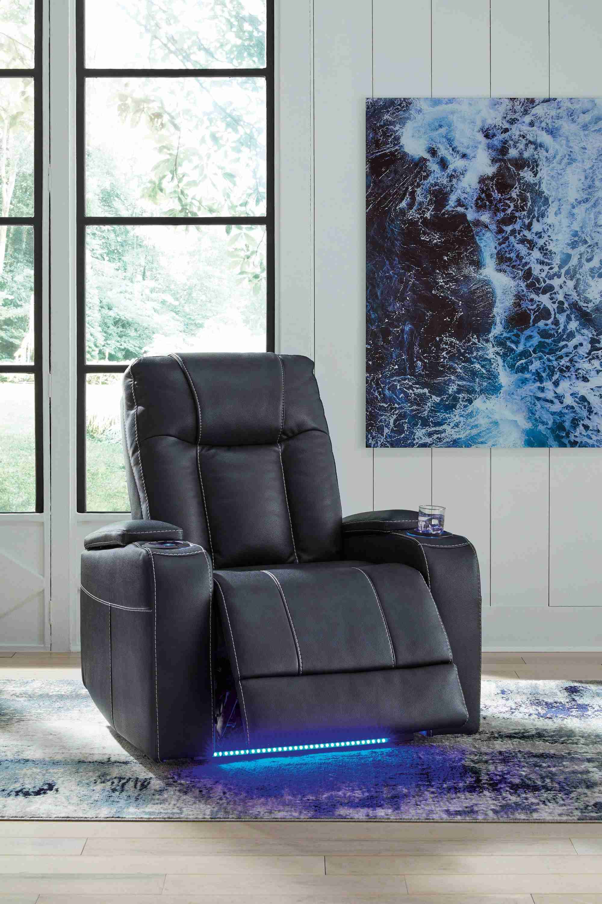 Den Sapphire Faux Leather Power Recliner w LED & USB Port - Image 2