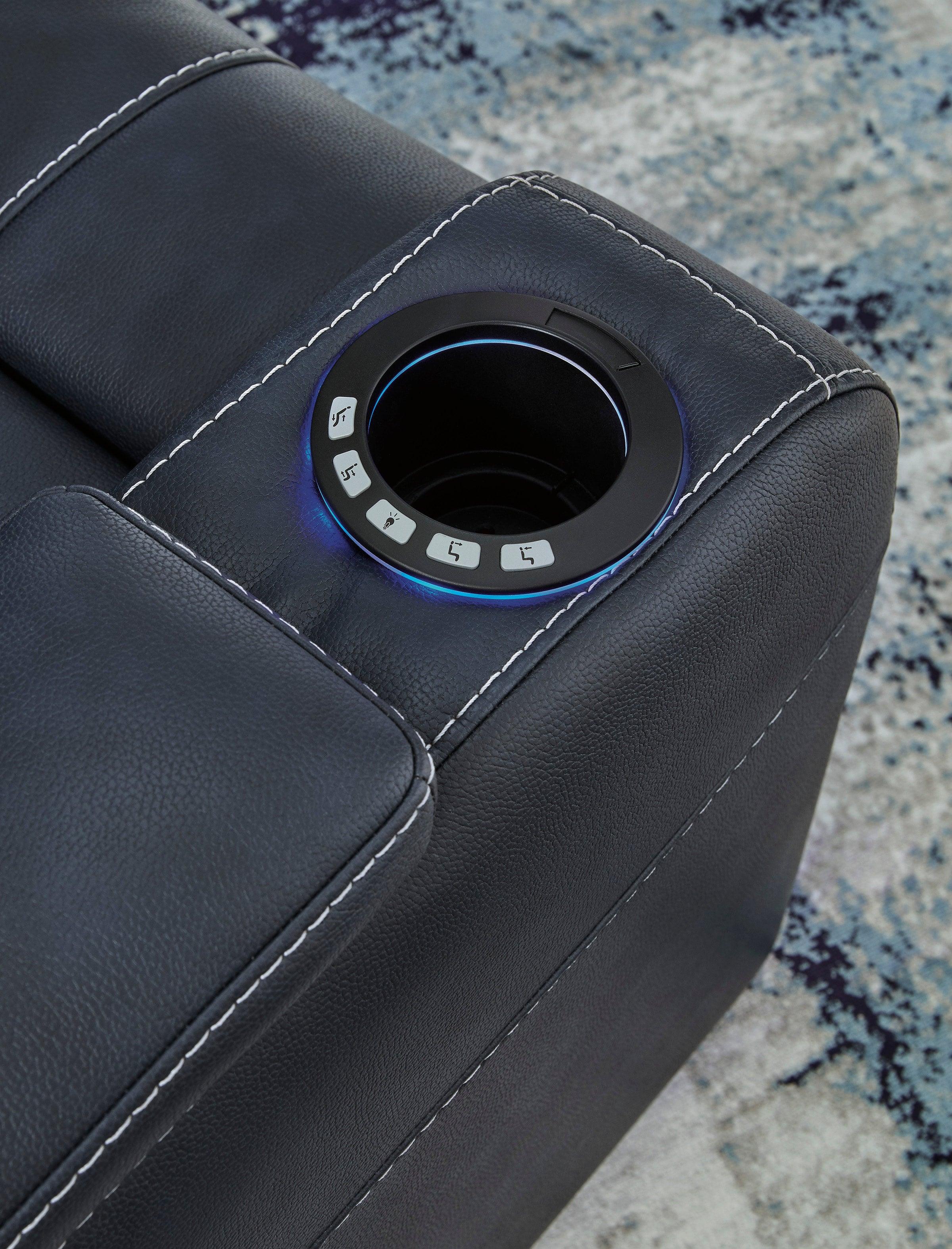 Den Sapphire Faux Leather Power Recliner w LED & USB Port - Image 3