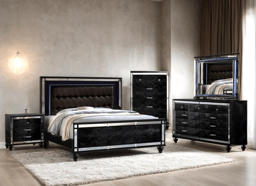 Blanca Black Brown Upholstered LED Panel Bedroom Set - Image 2