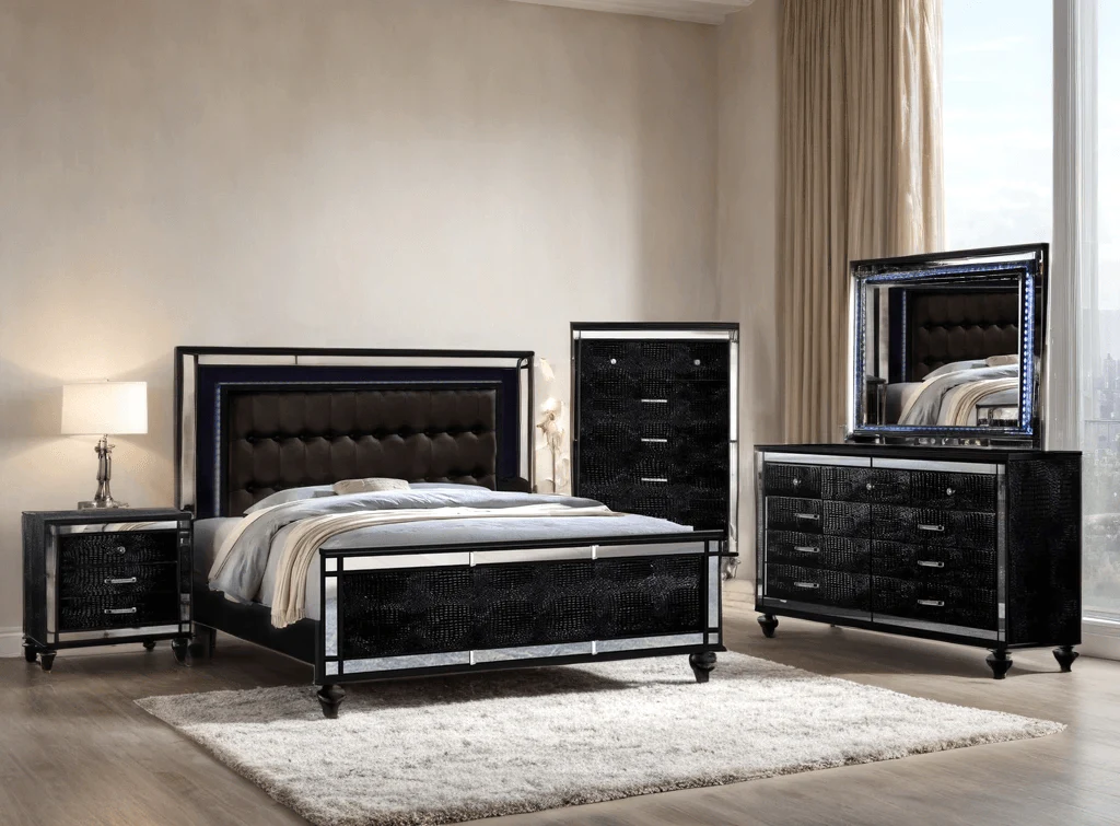 Blanca Black Brown Upholstered LED Panel Bedroom Set - Image 3