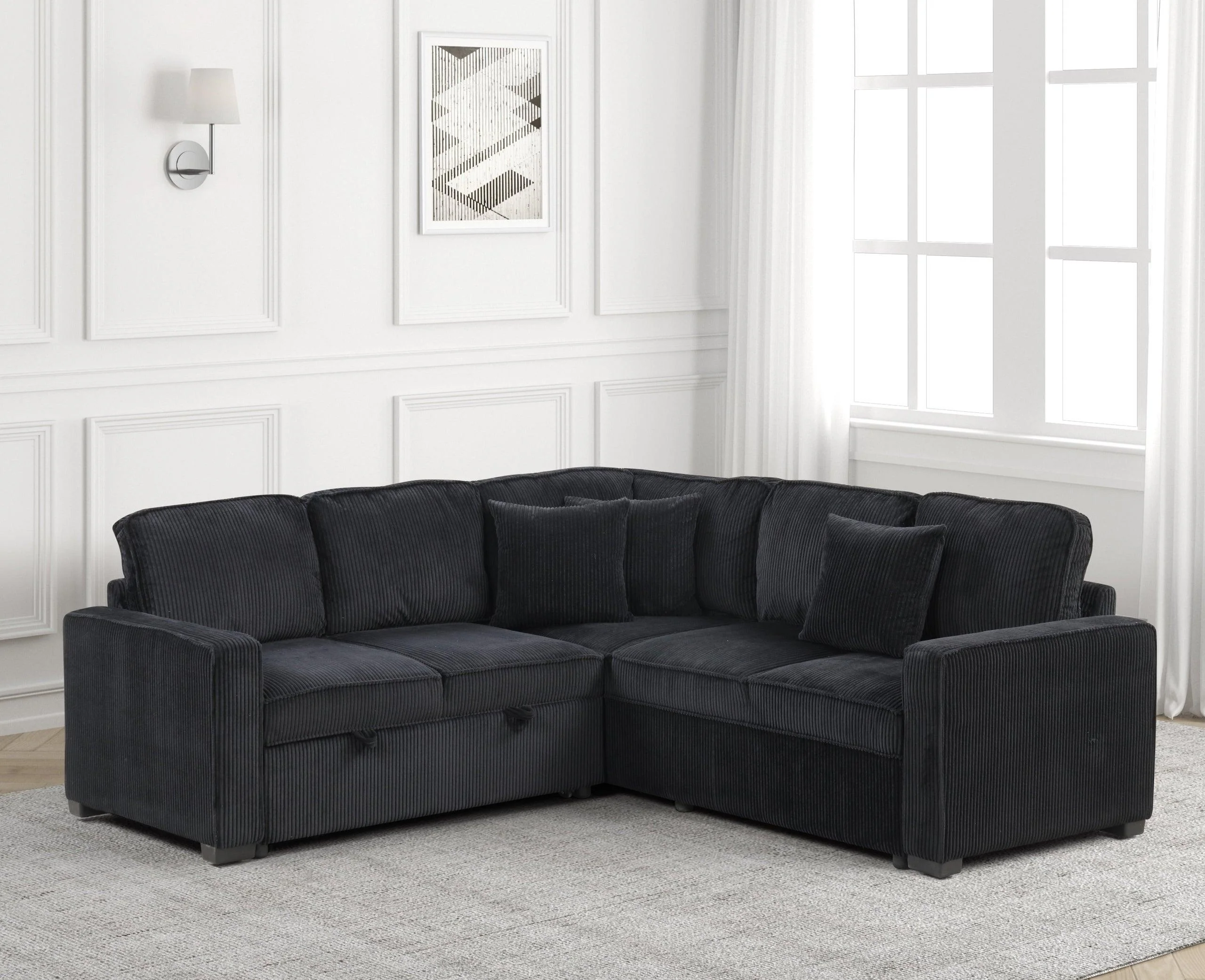 Ariel Black Sectional w Pull-Out Bed - Image 3